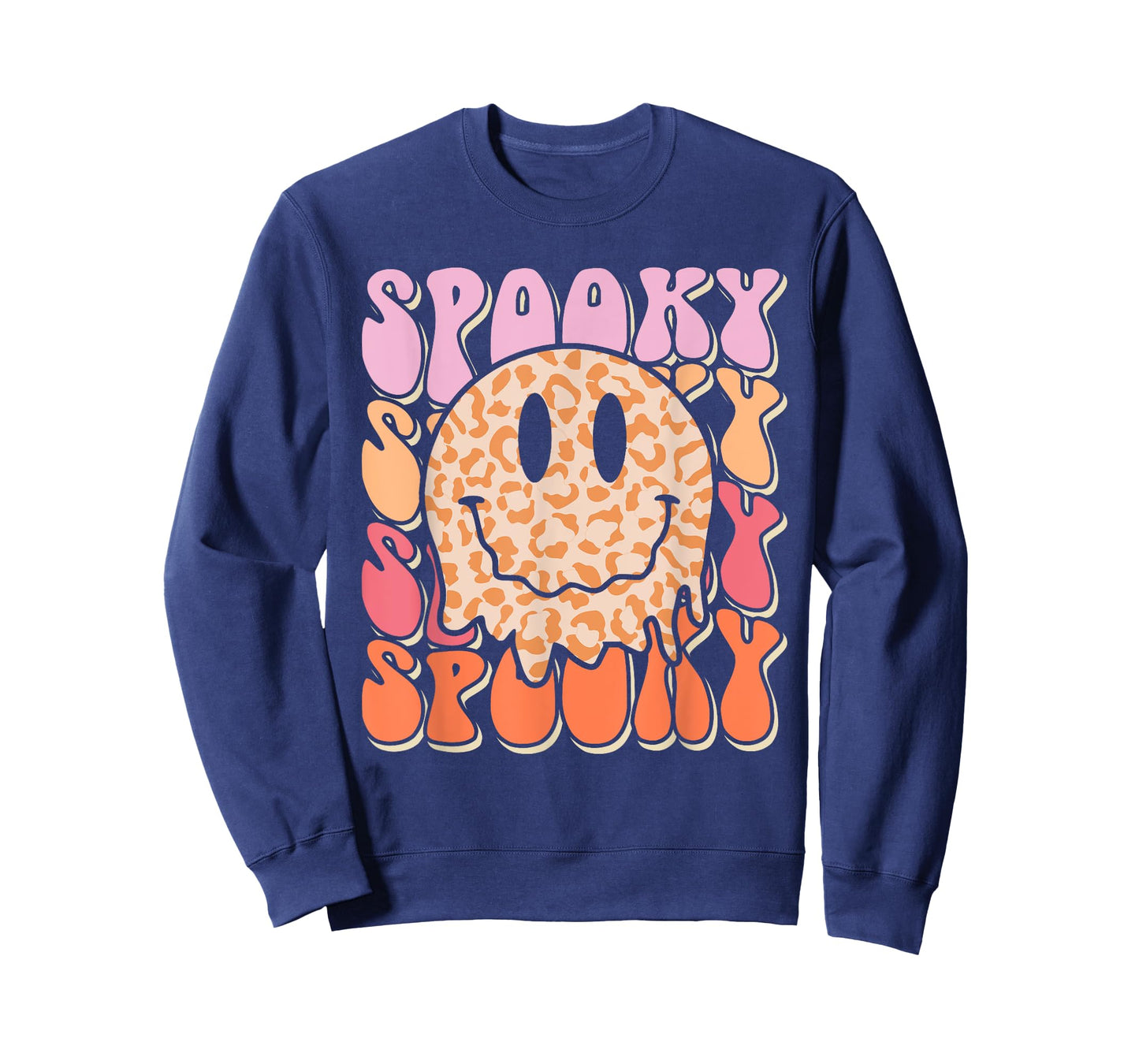 Groovy Halloween Spooky Leopard Smile Face Checkered T-Shirt