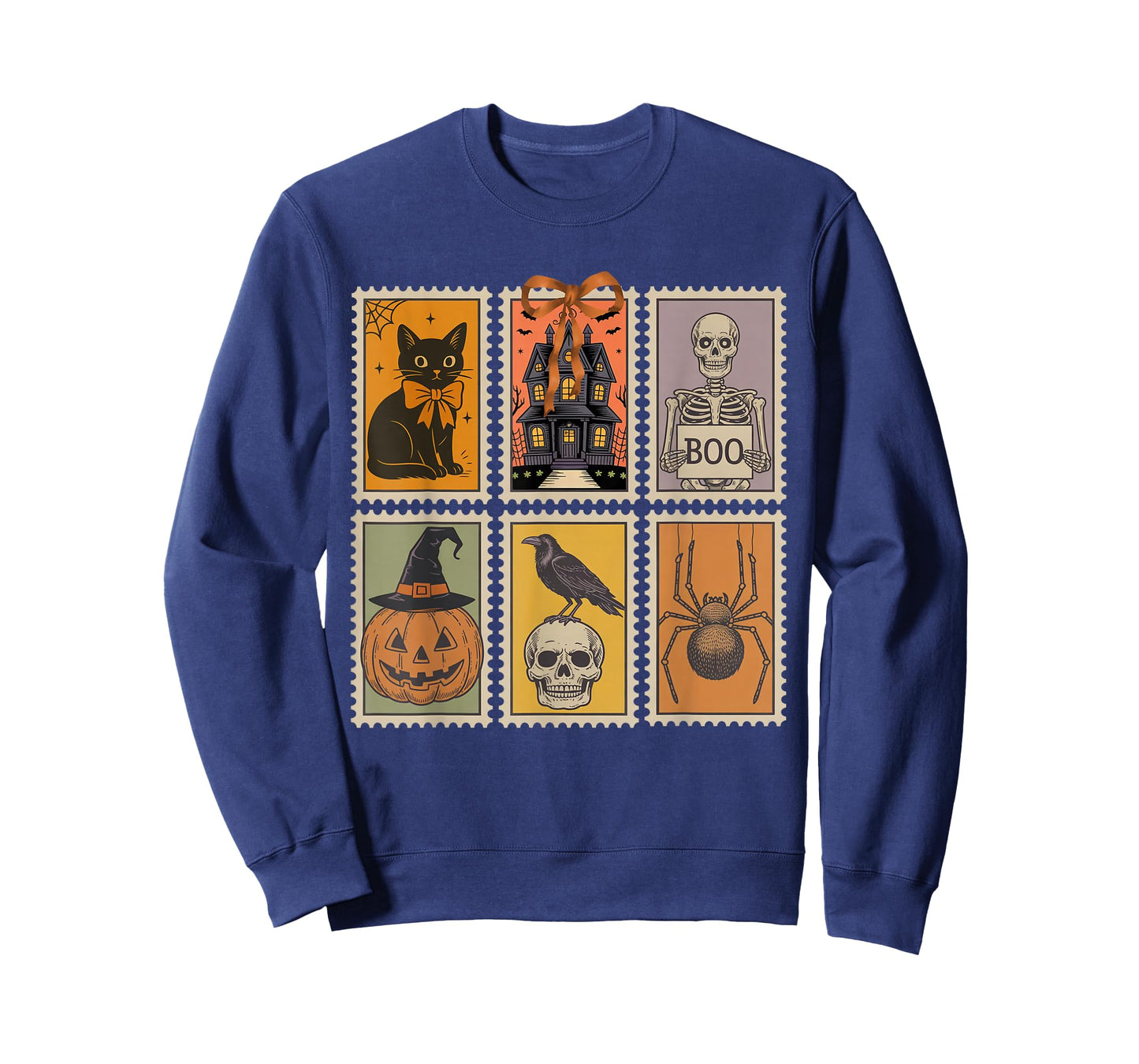 Vintage Halloween Stamp Cute Ghost Pumpkin Cat Retro Fall T-Shirt