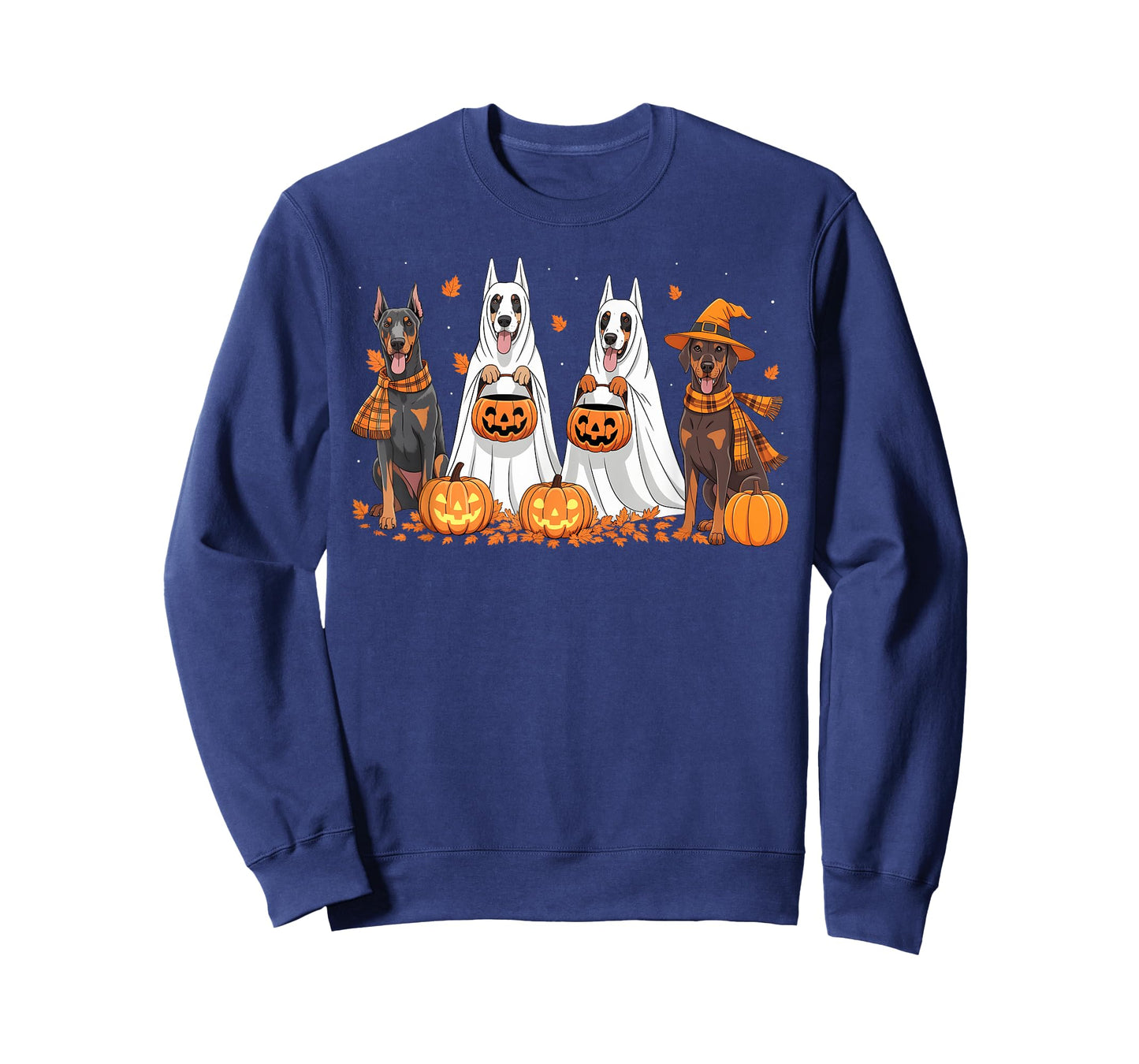 Funny Doberman Dog Ghost Fall Autumn Leaves Thanksgiving T-Shirt