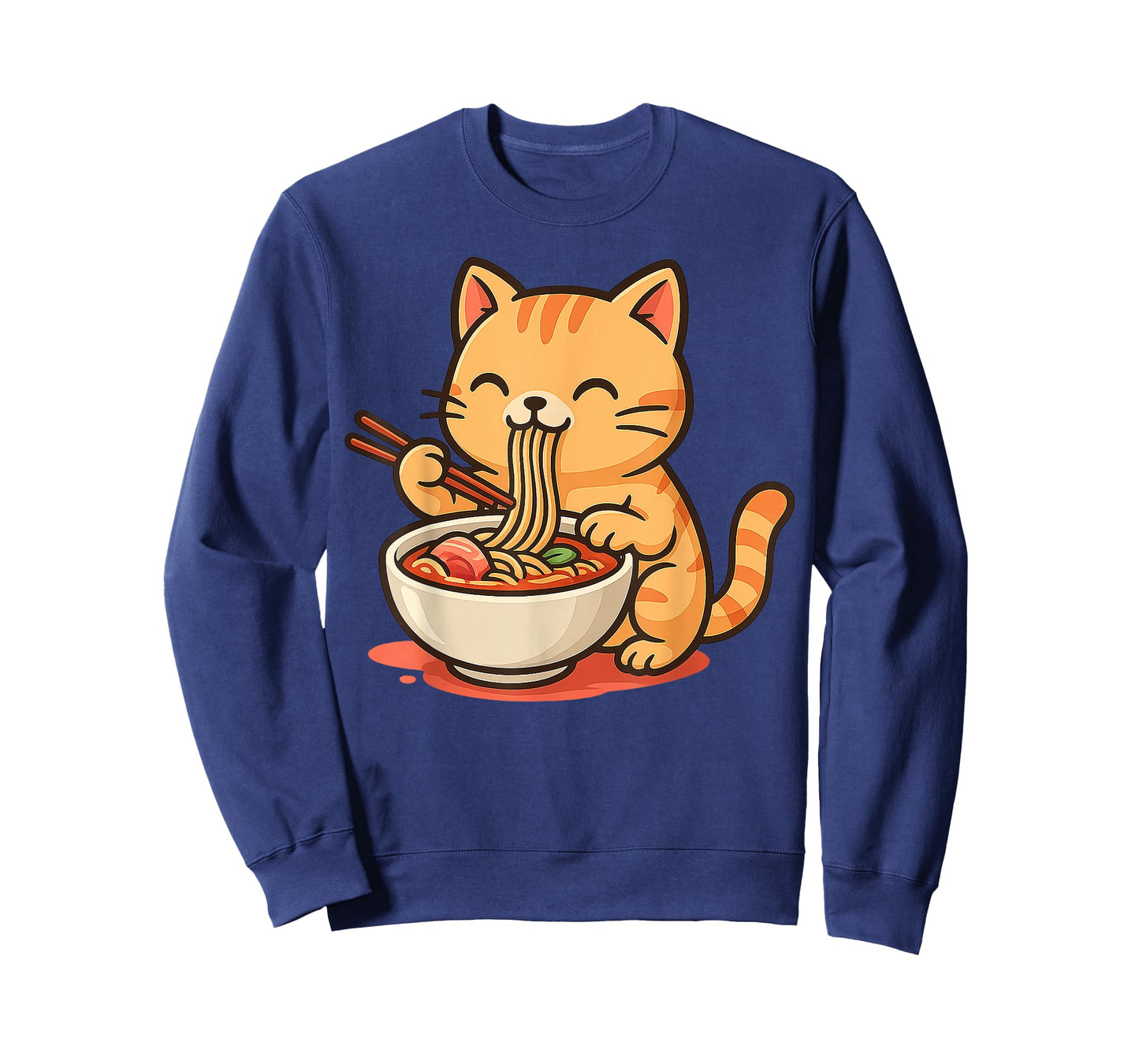 Anime Kawaii Cat Eating Ramen Noodles Men Women Teen Kids T-Shirt