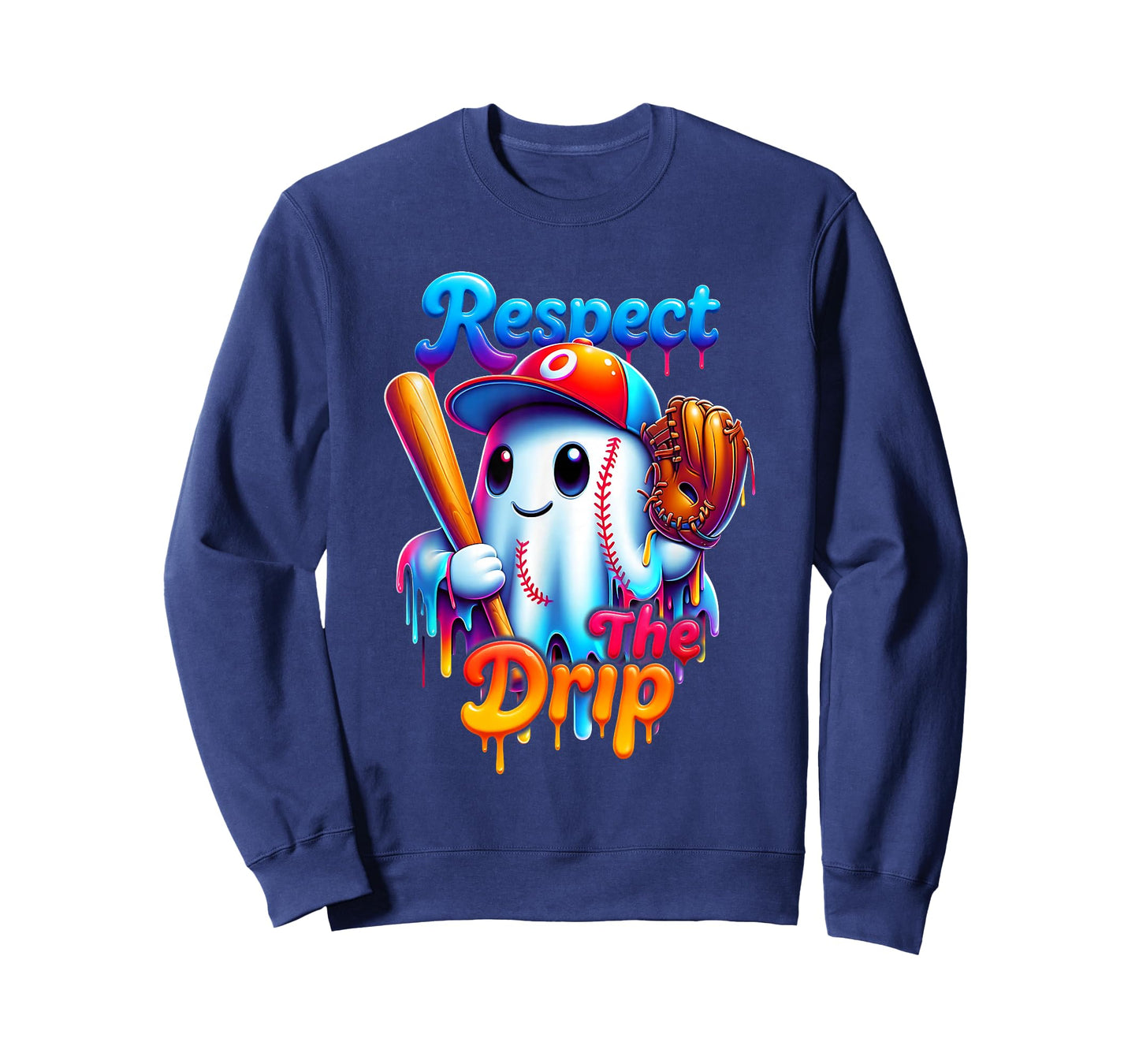 Ghost Baseball Spots Cool Halloween Ice Cream Drip T-Shirt