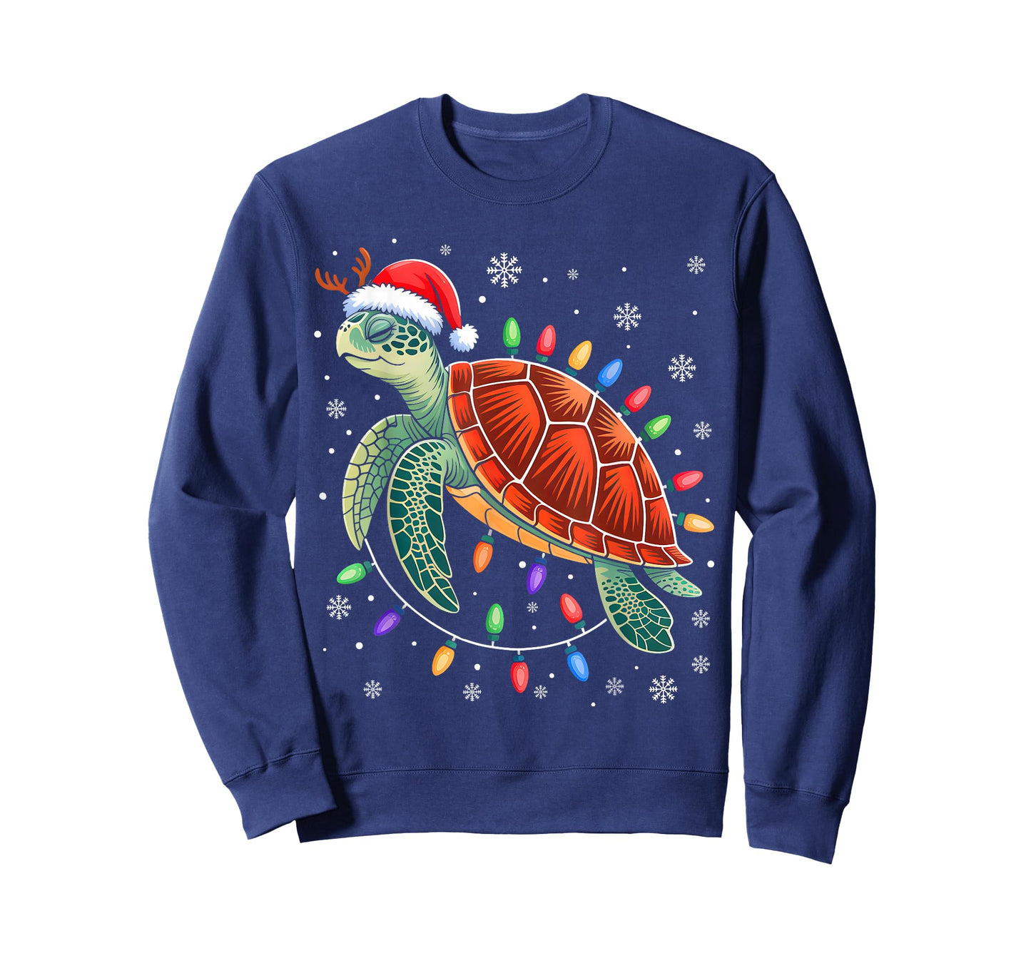 Sea Turtle Christmas Lights Santa Hat Funny Xmas Pajamas T-Shirt