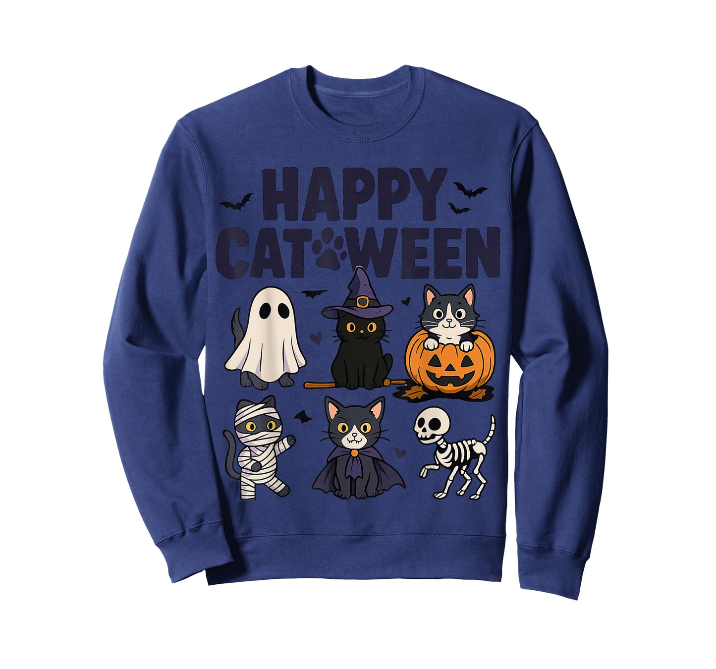 Happy Catween Funny Halloween Cats in Costumes Art T-Shirt