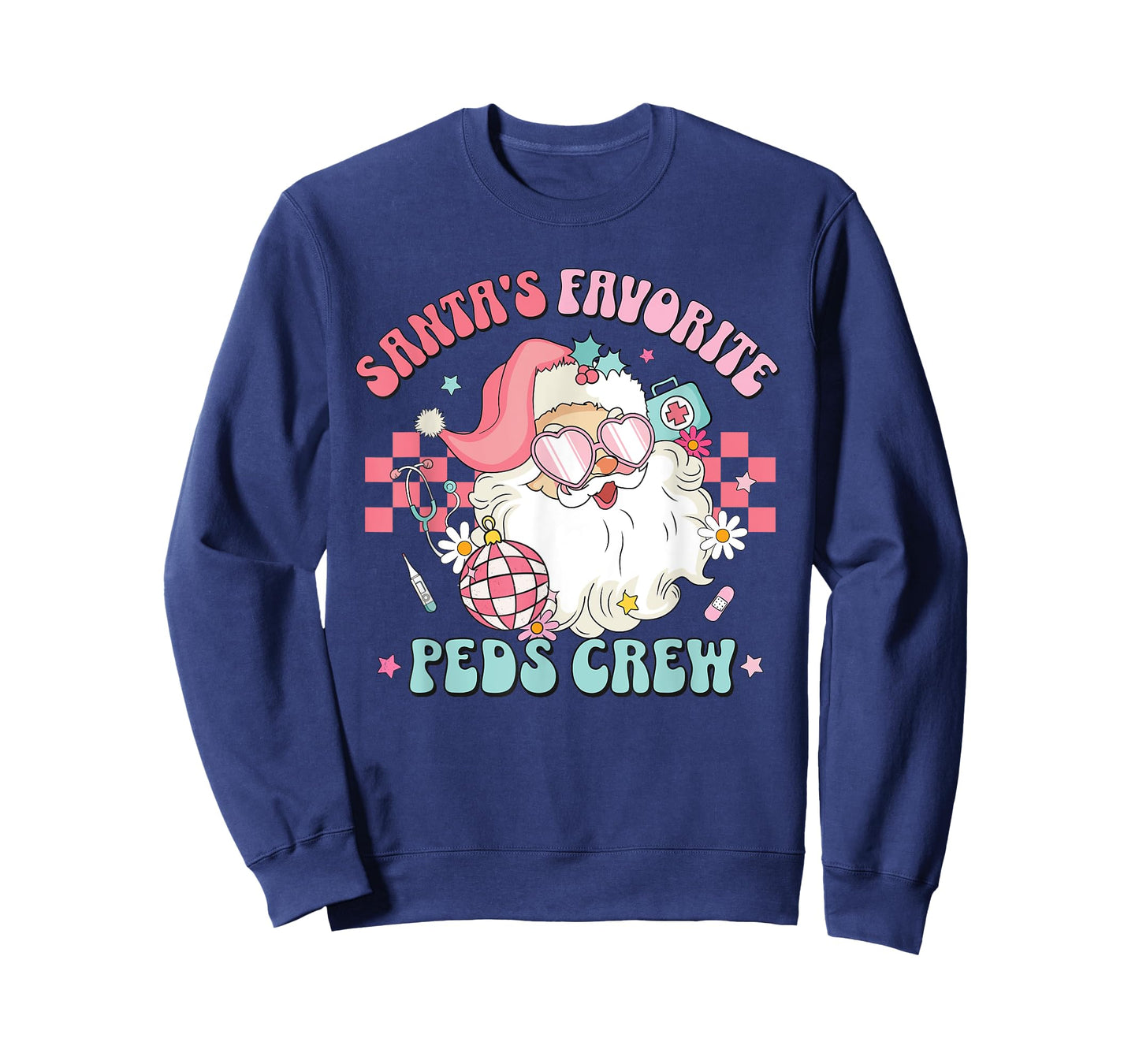 Retro Pink Christmas Santa's Favorite PEDS Nurse Pediatrics T-Shirt