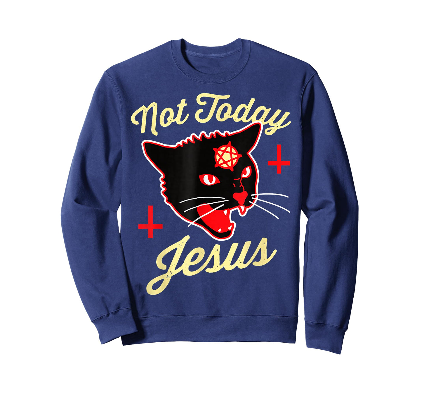Not Today Jesus Hail Satan Satanic Cat Death Metal Halloween T-Shirt