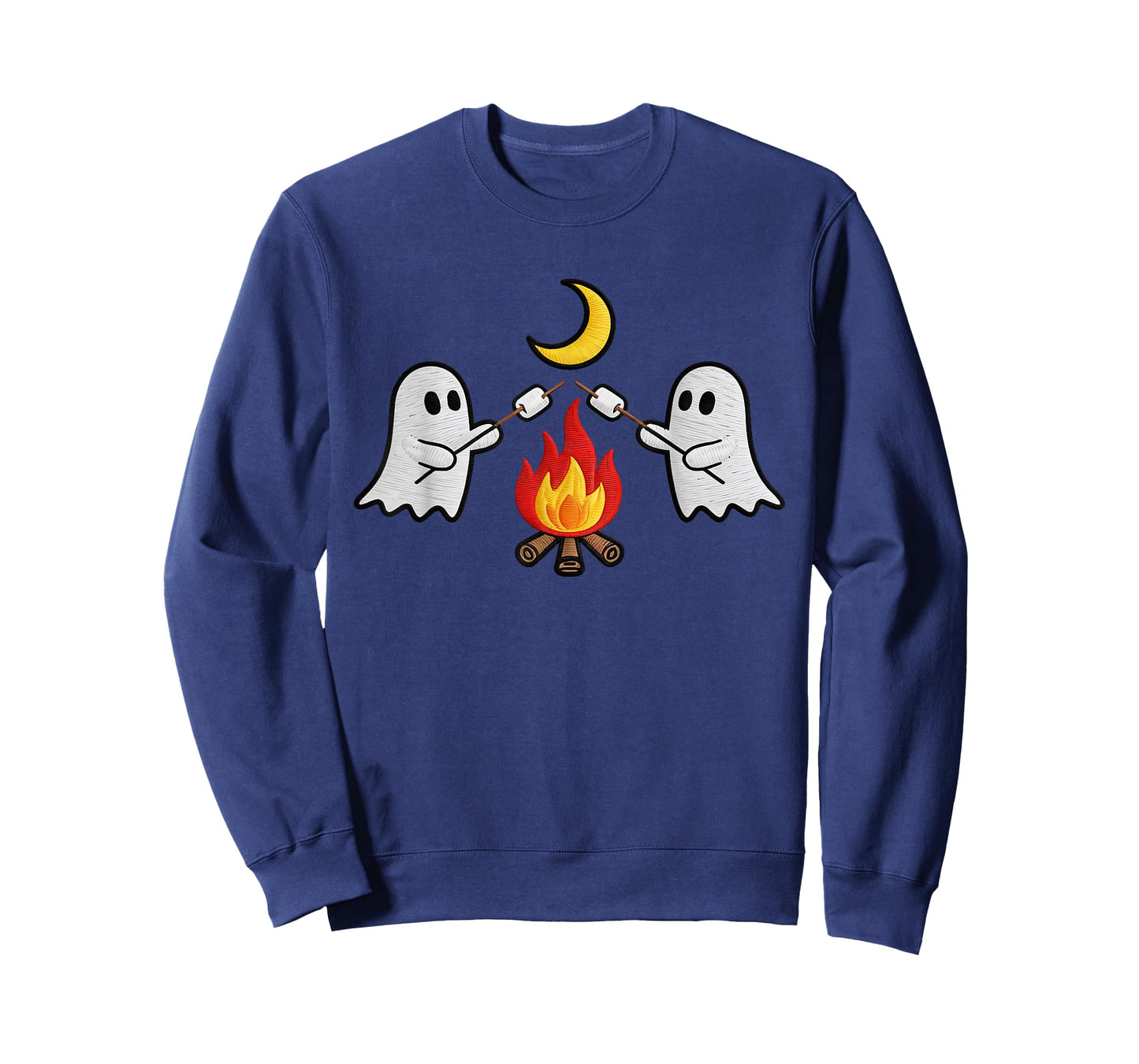 Ghost Campfire Camping Embroidered Halloween Trick or Treat T-Shirt