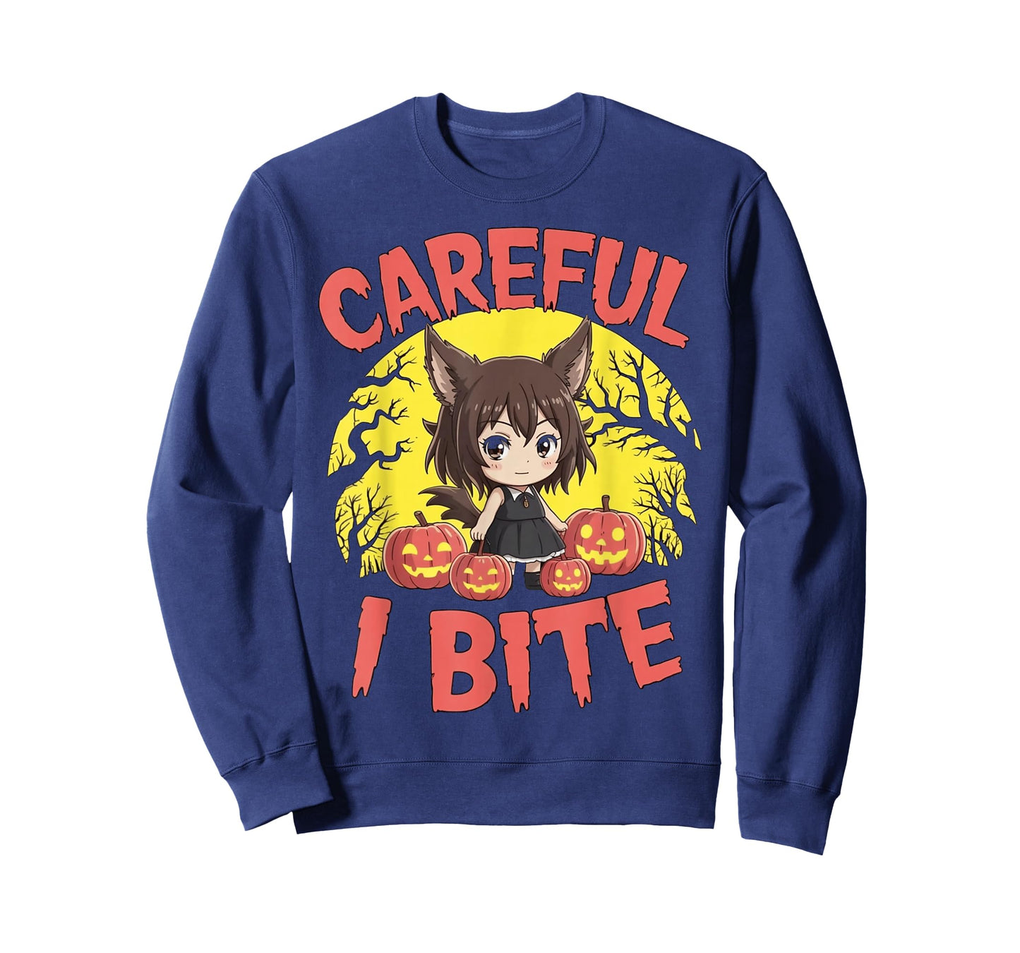 Halloween Anime Werewolf Girl Careful I Bite Cute Kids Wolf T-Shirt
