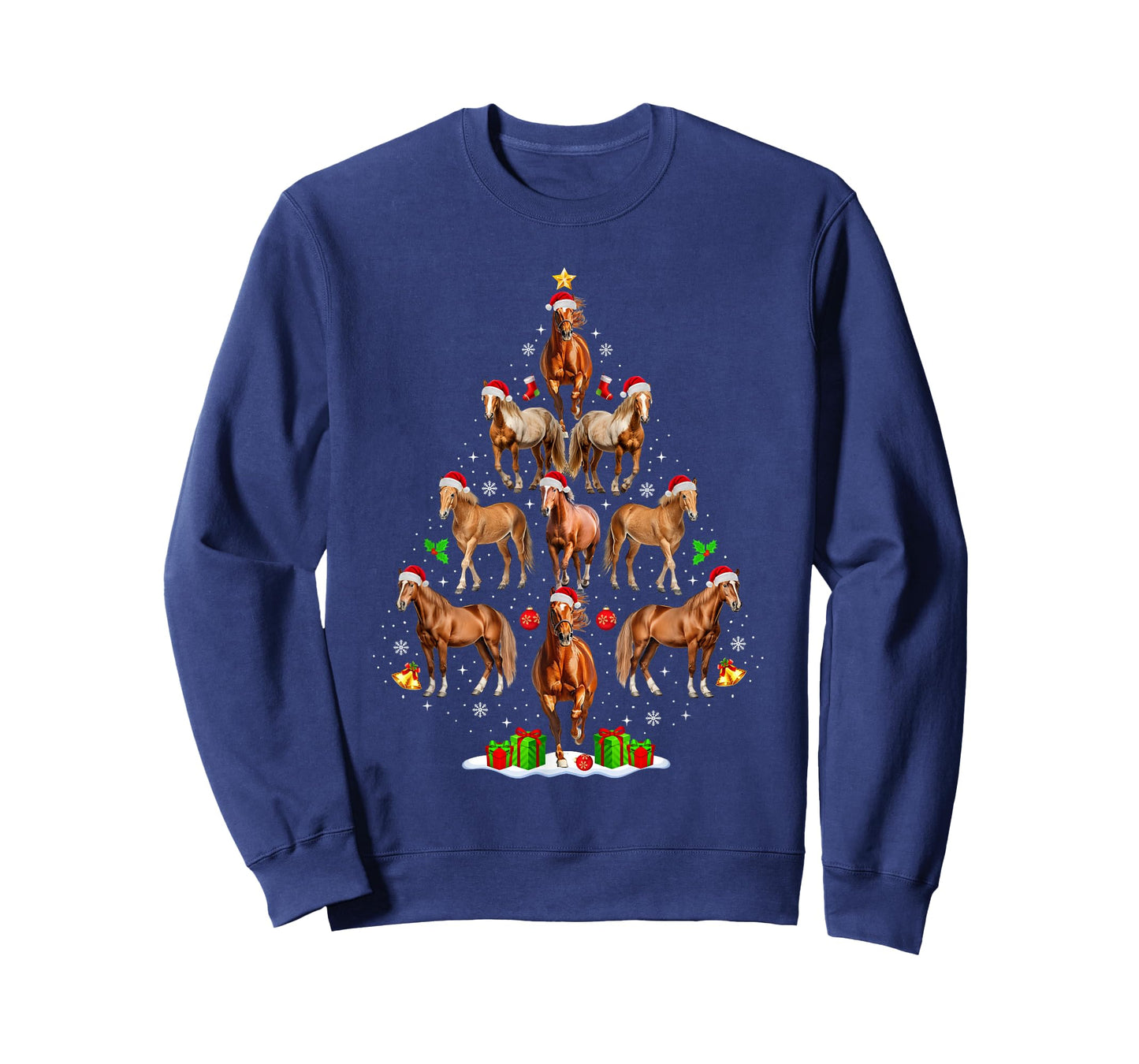 Horse Christmas Tree Lights Funny Xmas Santa Horse Lover T-Shirt