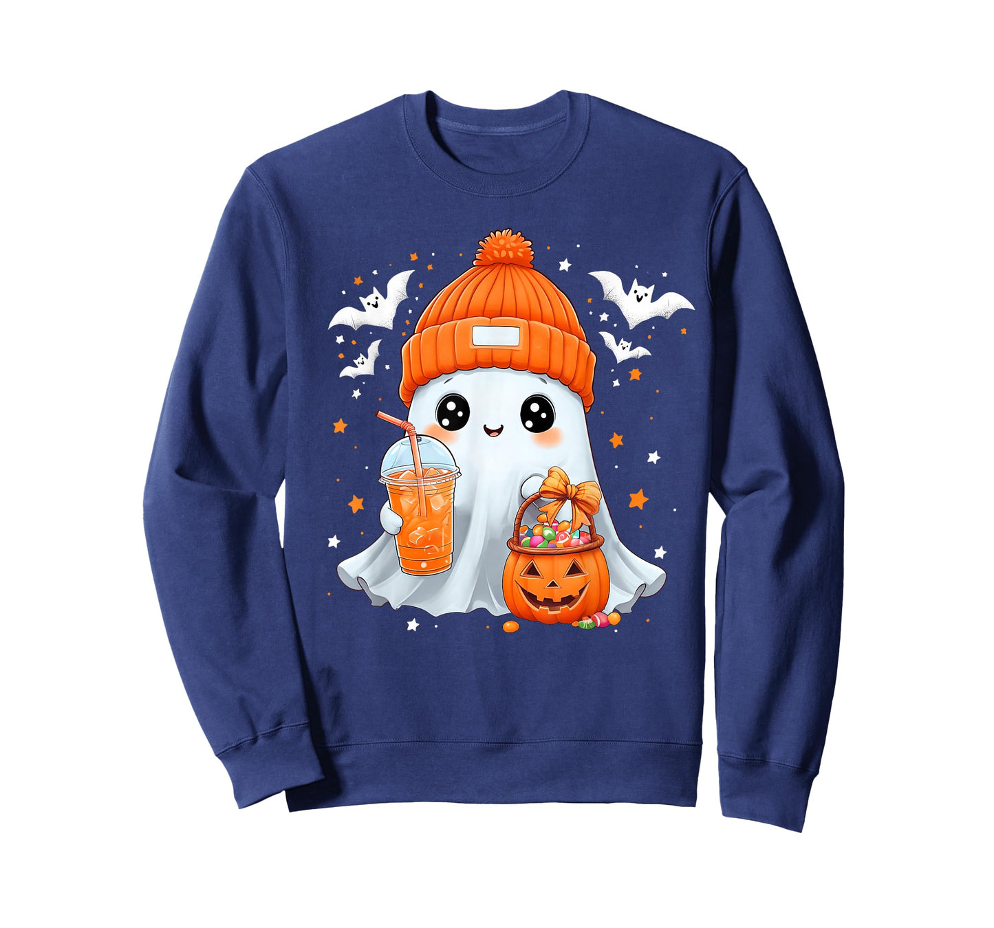 Cute Halloween Ghost Drink Pumpkin Spice Beanie Girl Women T-Shirt