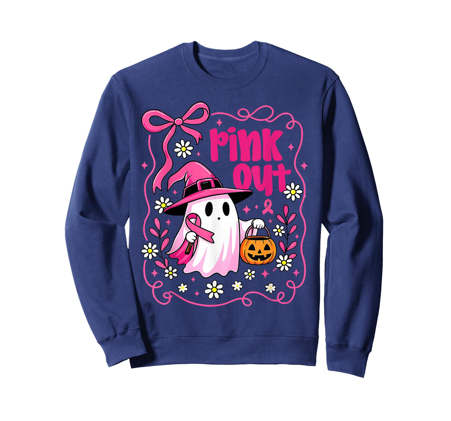 Pink Out Breast Cancer Ghost Pink Ribbon Women Mom Girls T-Shirt