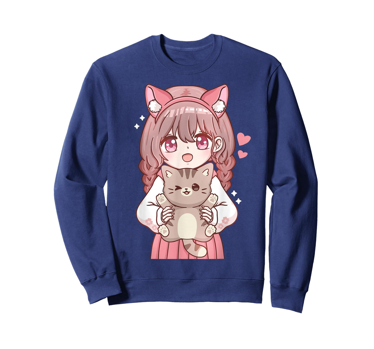 Anime Girl with Cat Kawaii Cat Lover Otaku T-Shirt Small