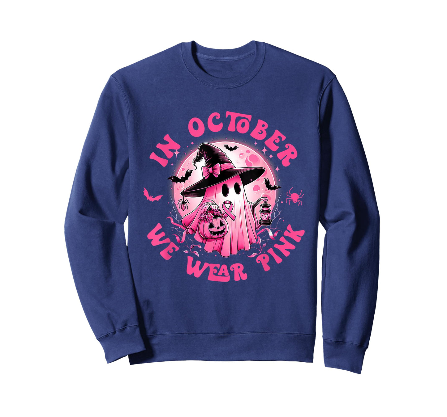 In October We Wear Pink Ghost Witch Breast Cancer Awareness T-Shirt