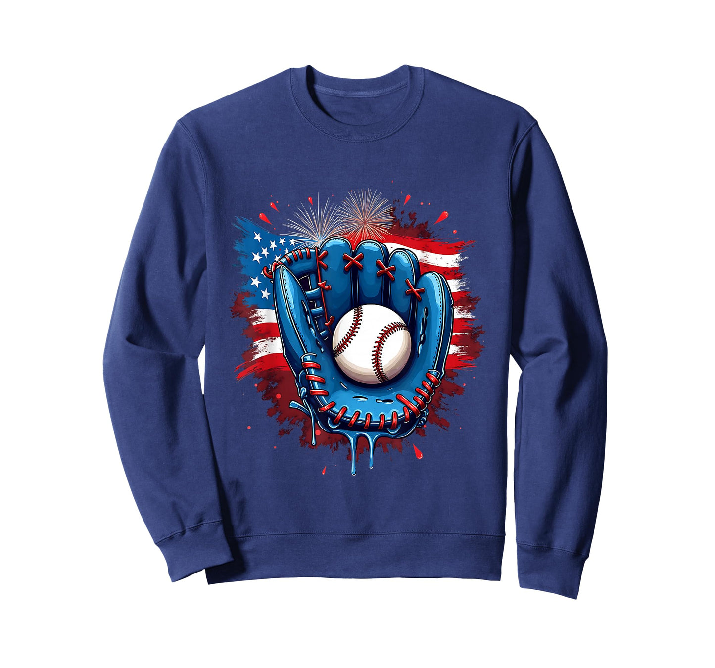 Baseball Glove USA Flag Drip Style 4th of July Game Vibes T-Shirt