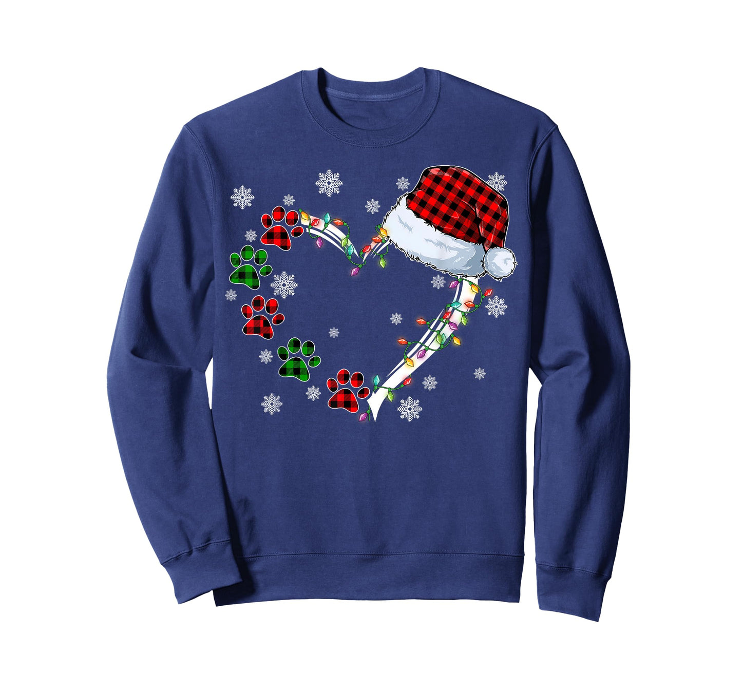Funny Dog Cat Paws Print Heart Santa Hat Christmas Pajamas T-Shirt