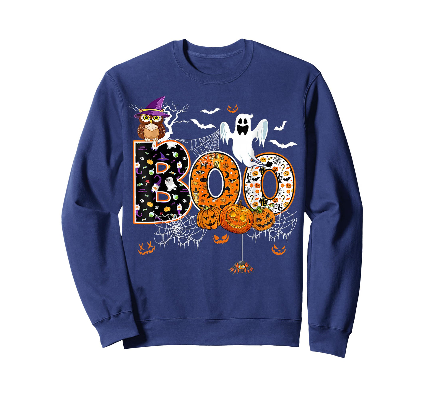 Boo Creepy Owl Pumpkin Ghost Halloween Men Women Kids T-Shirt