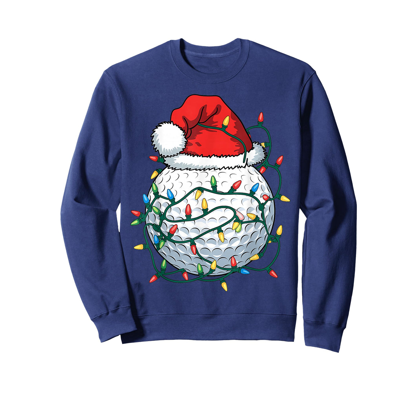 Golf Ball Santa Hat Men Womens Christmas Golfing Xmas Lights T-Shirt