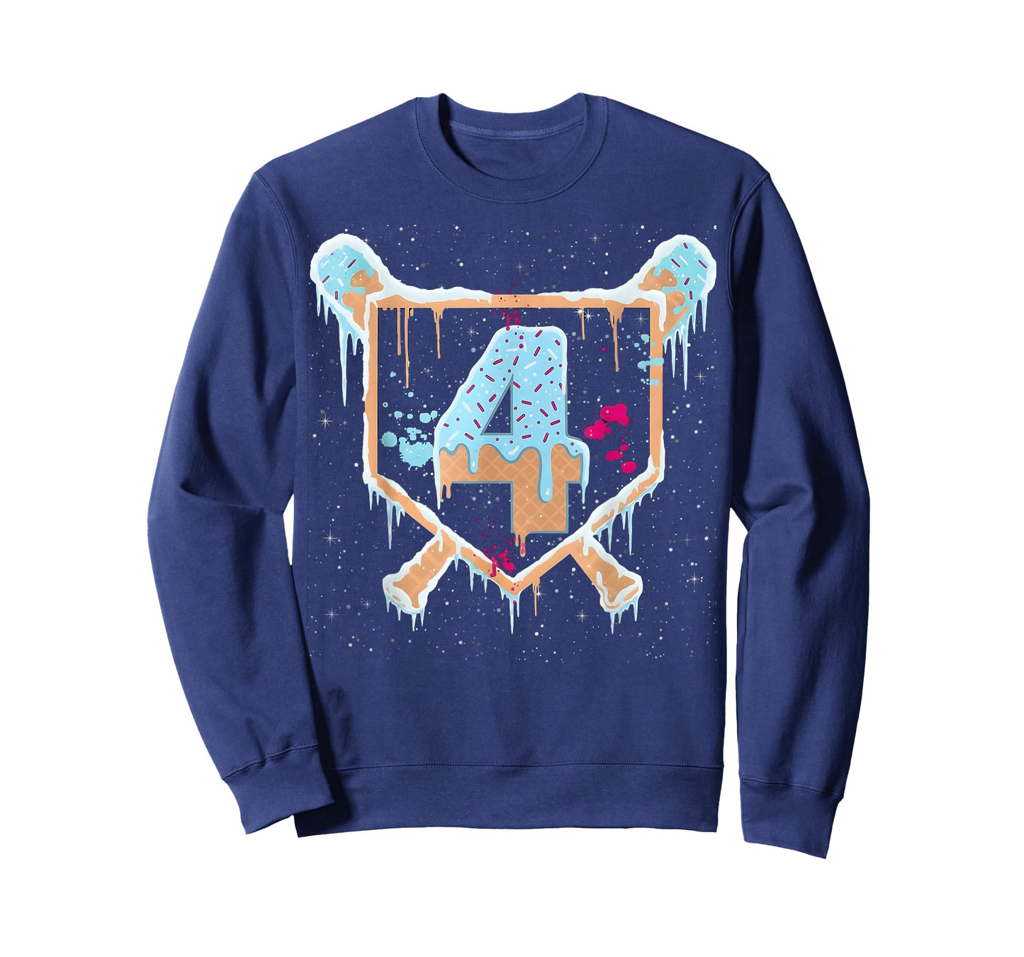 Baseball 4 Year Old Ice Cream Drip 4th Birthday Boy Number 4 T-Shirt