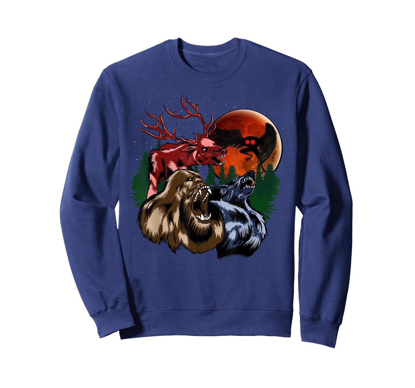 Three Cryptid Moon - Sasquatch, Dogman, Wendigo, Mothman T-Shirt