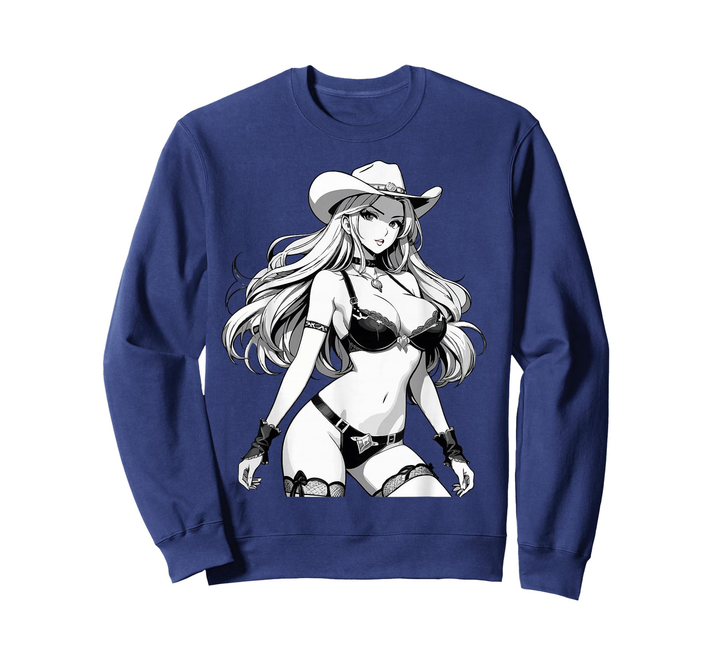Sexy Waifu Anime Cowgirl Japanese in Black and White Art T-Shirt