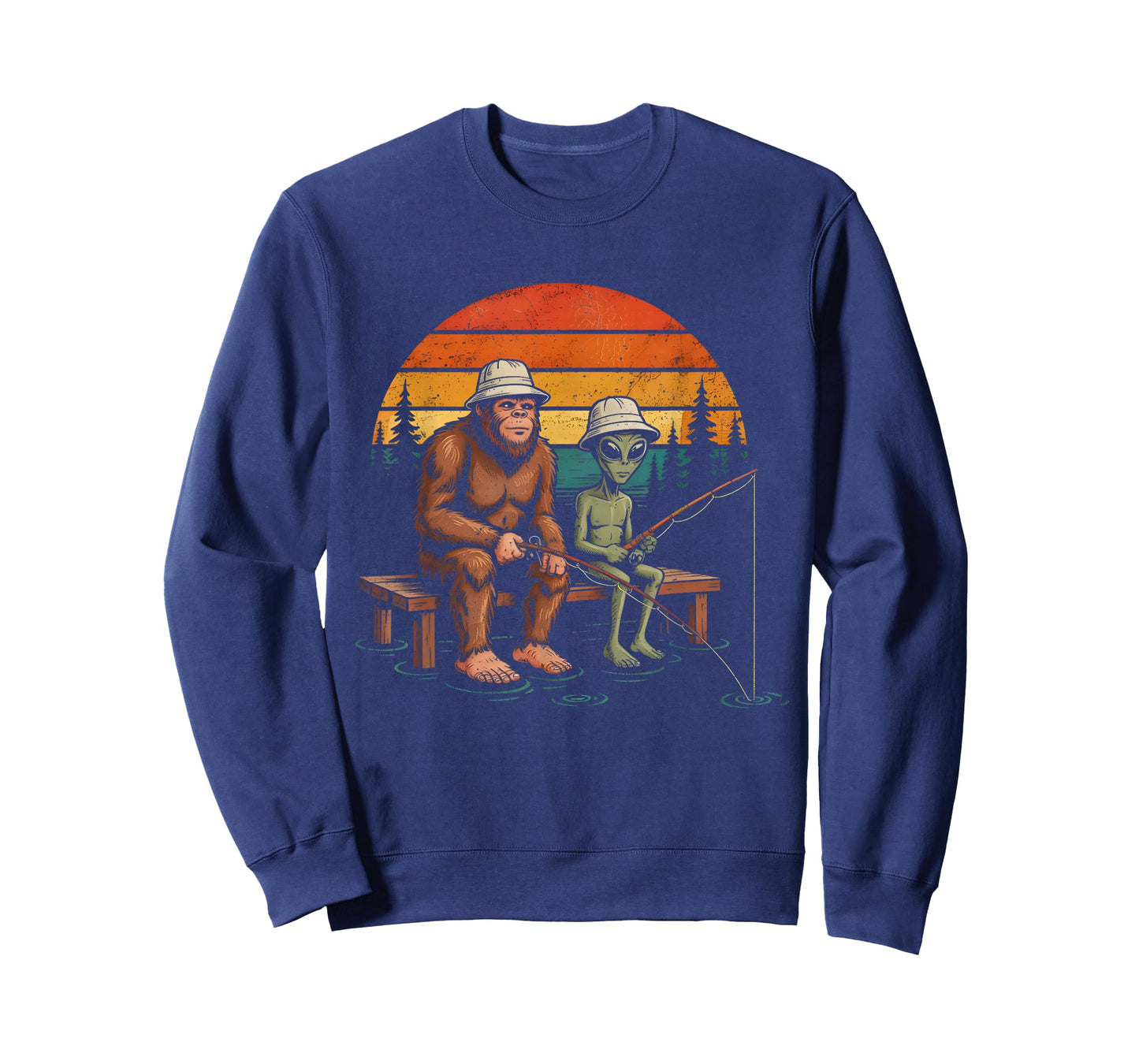 Funny Alien and Sasquatch Bigfoot Fishing Fisherman Men Boys T-Shirt