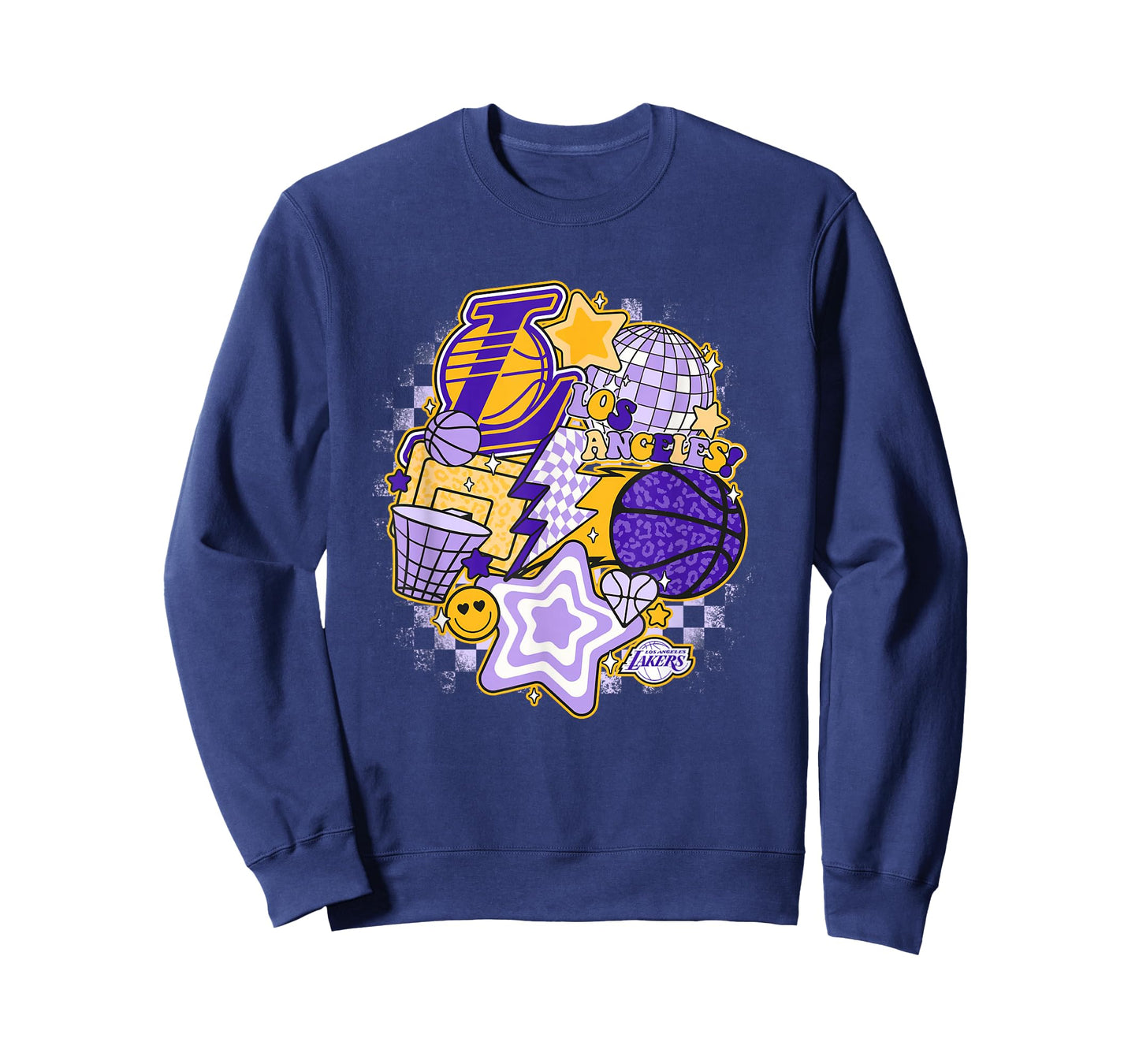 NBA Los Angeles Lakers Psychedelic Basketball Collage T-Shirt, Small, White