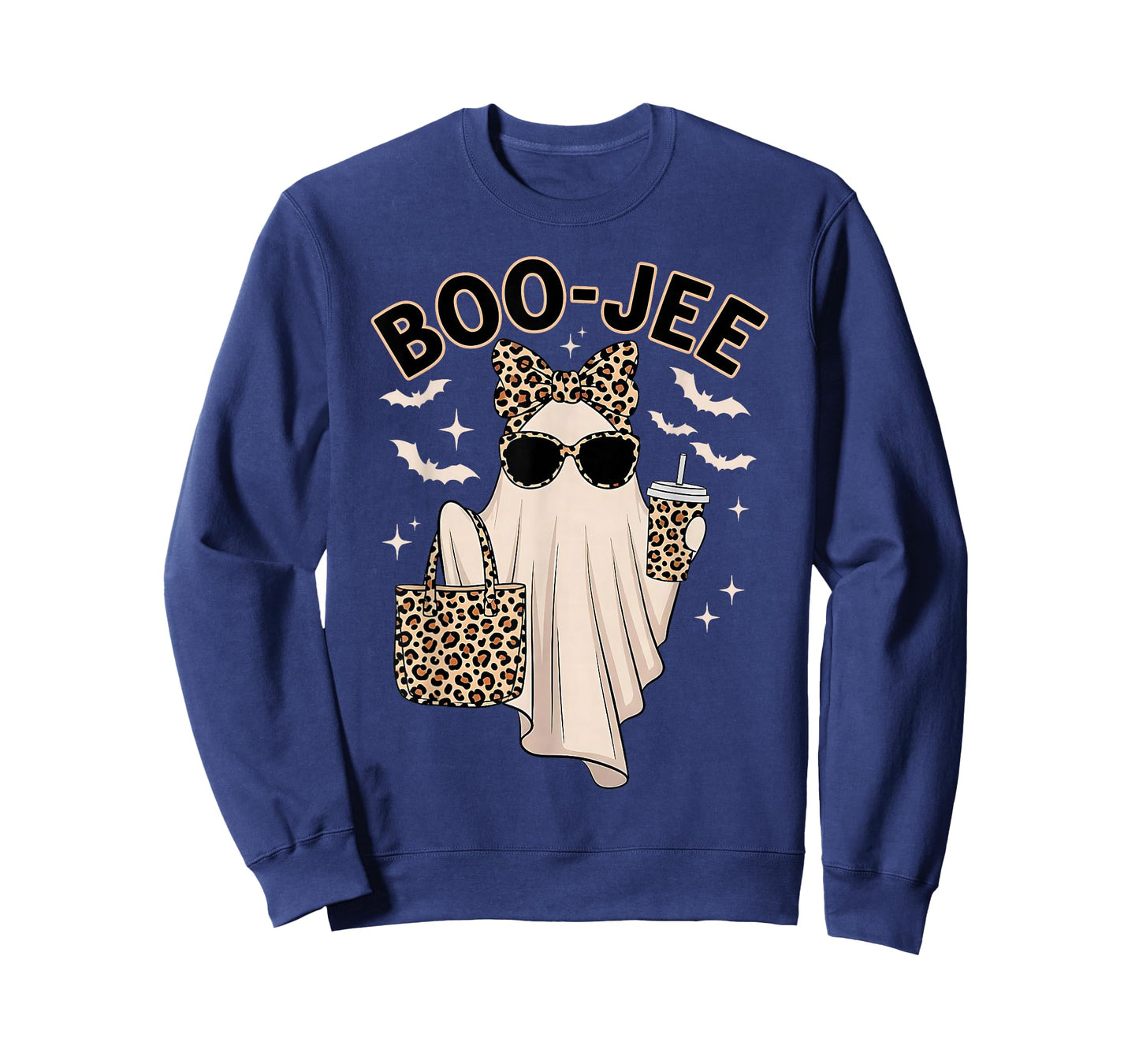 Cute Leopard Boo JEE Ghost Coffee Halloween Costume Women T-Shirt