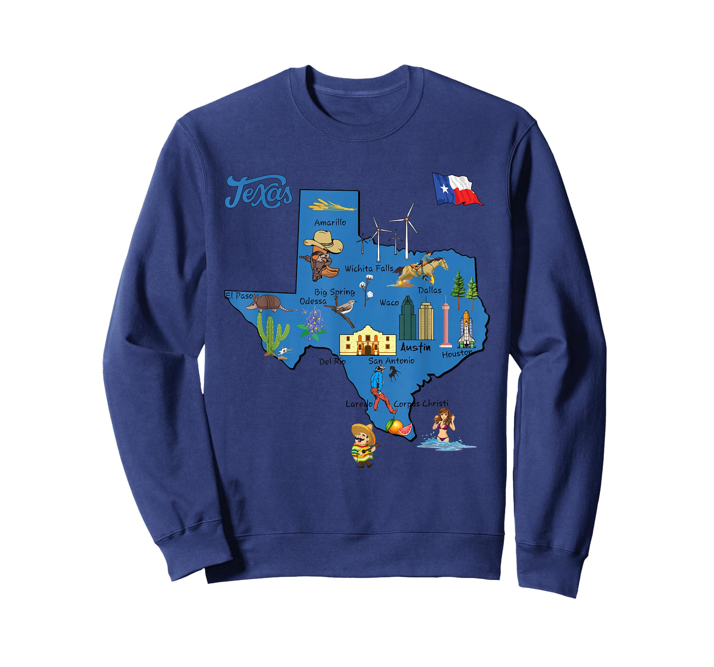 tourism map of Texas state, USA, cities, Landmarks, flag T-Shirt