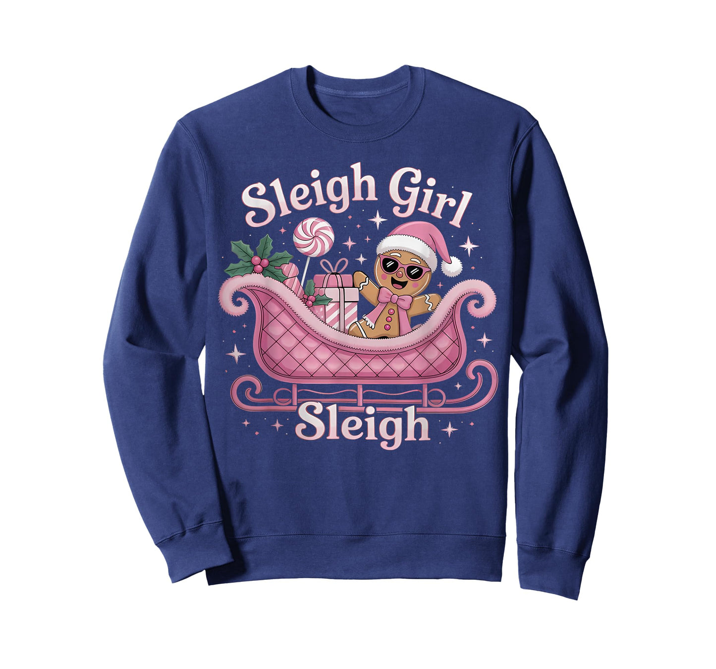 Groovy Pink Christmas Candy Sleigh Girl Gingerbread Holiday T-Shirt