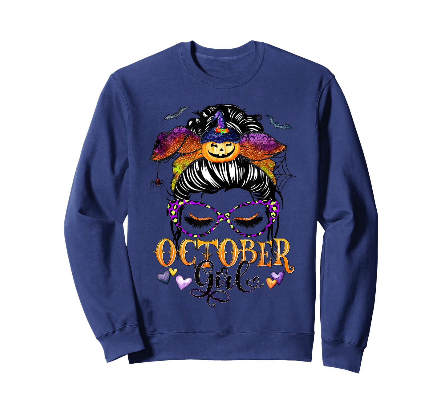 October Girl Halloween Messy Bun Lady Hair Glasses Leopard T-Shirt