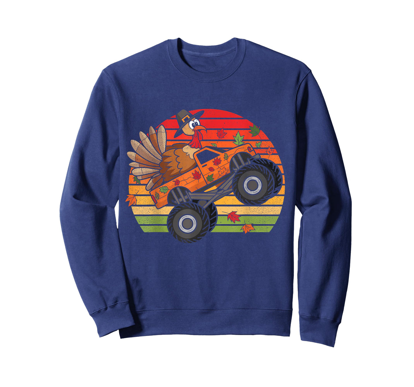 Kids Monster Truck Turkey Sunset Retro Thanksgiving Boy Kid T-Shirt