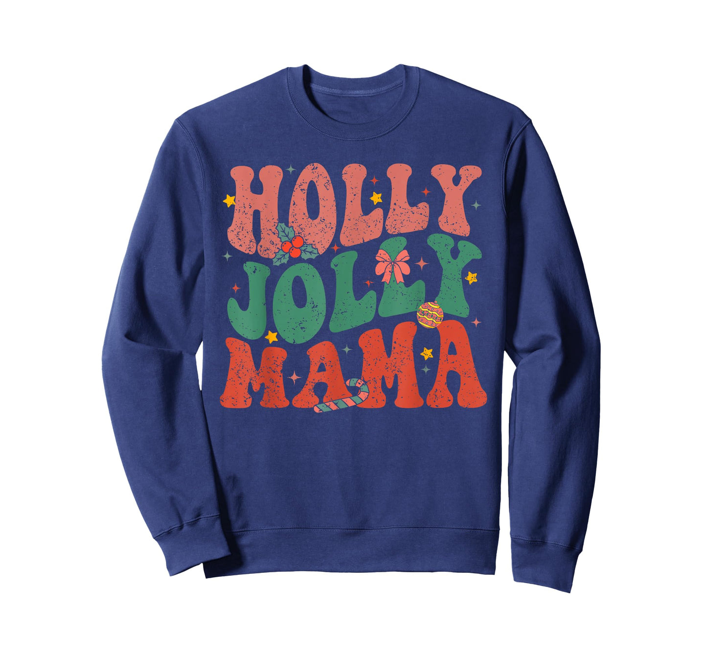 Retro Holly Christmas Jolly Mama, Merry Christmas Holiday T-Shirt