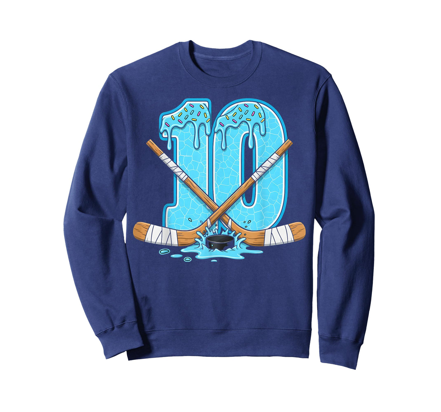 10 Year Old Hockey Ice Cream Drip Youth 10th Birthday Boys T-Shirt