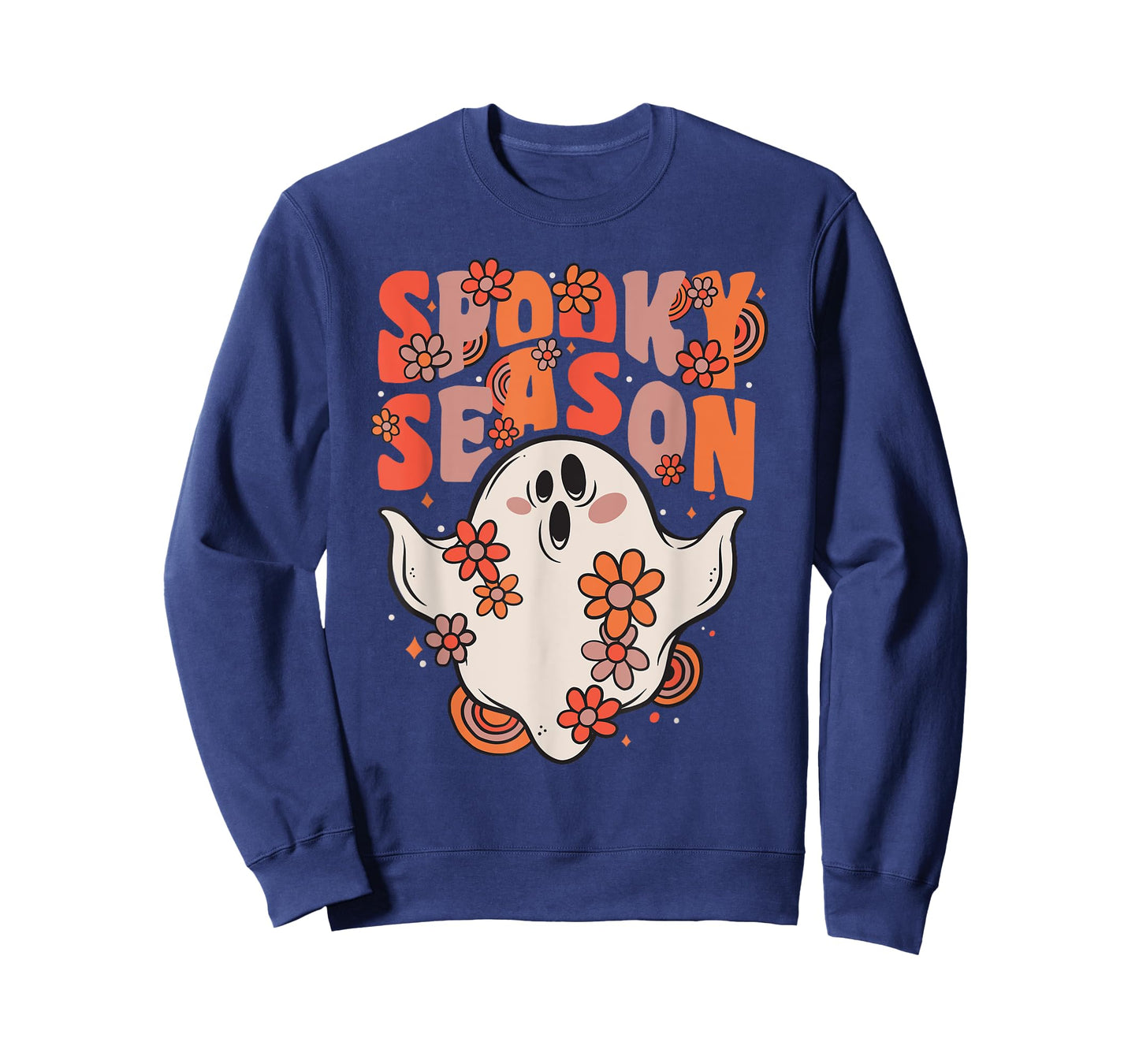 Spooky Season Groovy Ghost With Vintage Flowers Halloween T-Shirt