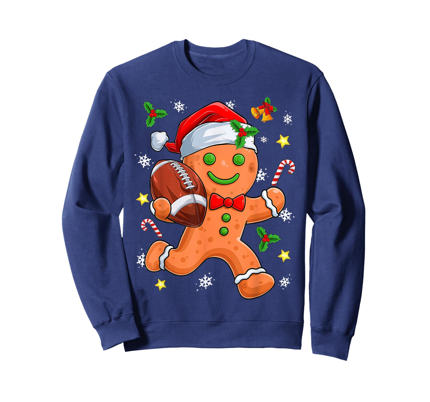 Gingerbread Cookie Playing Football Merry Christmas Boys Men T-Shirt