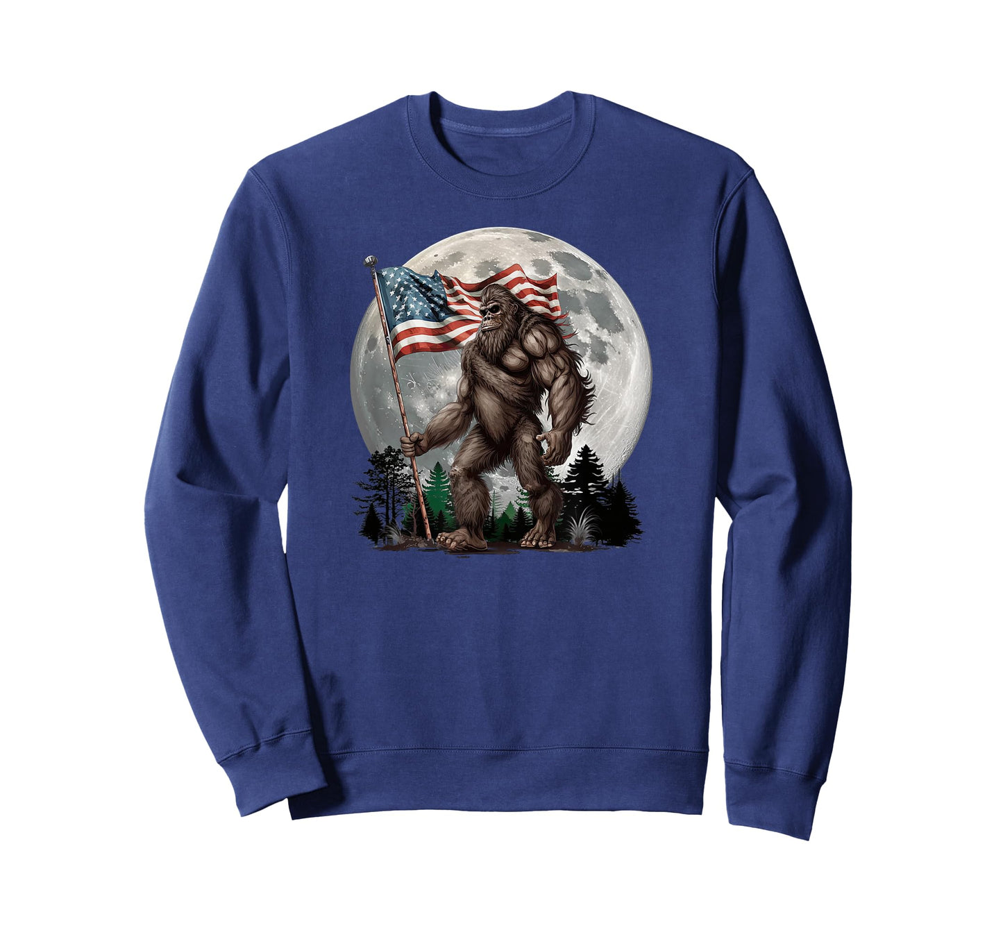 Bigfoot Sasquatch - American Flag Full Moon Patriotic T-Shirt