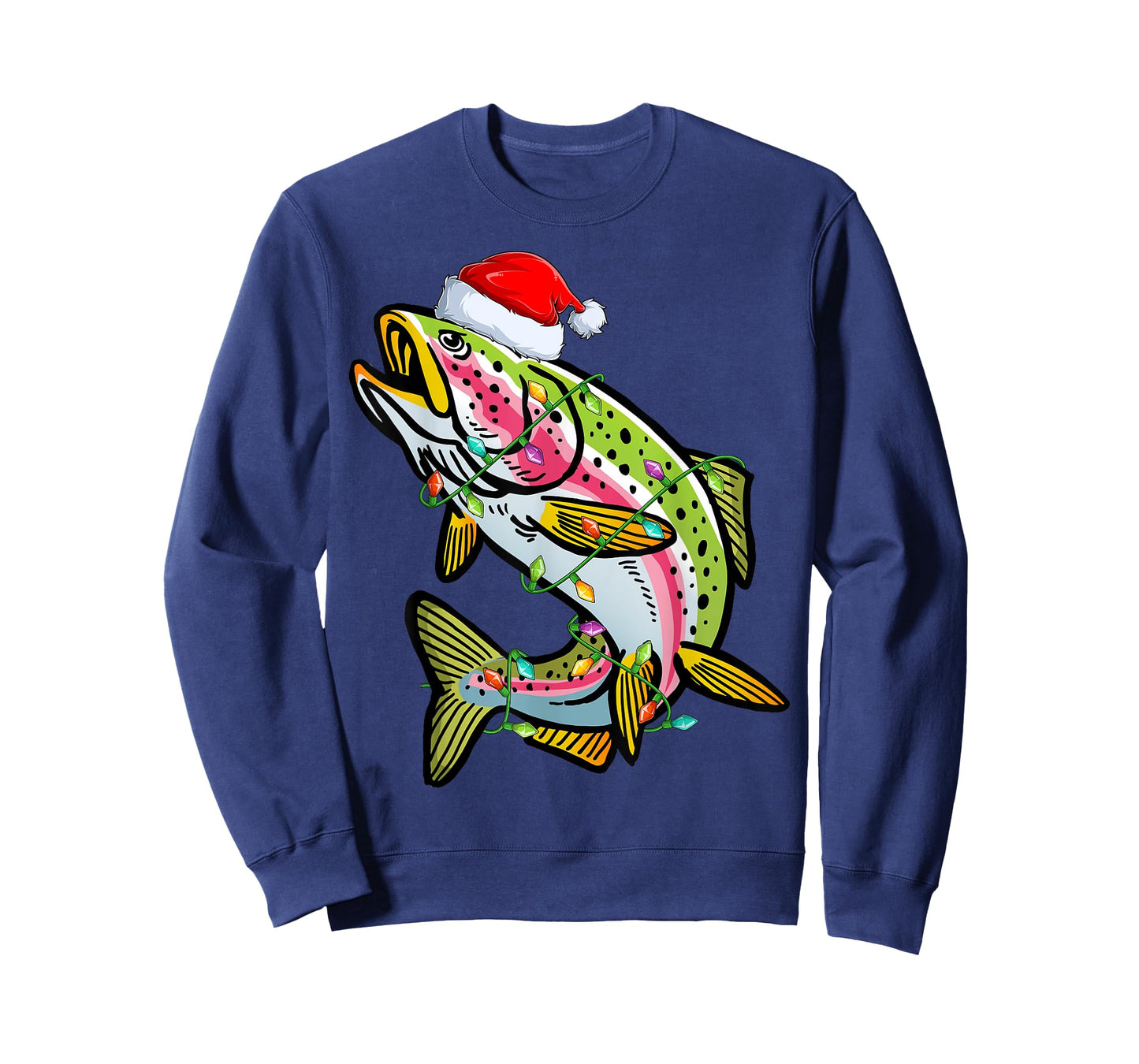 Xmas Lights Santa Hat Rainbow Trout Fish Christmas T-Shirt