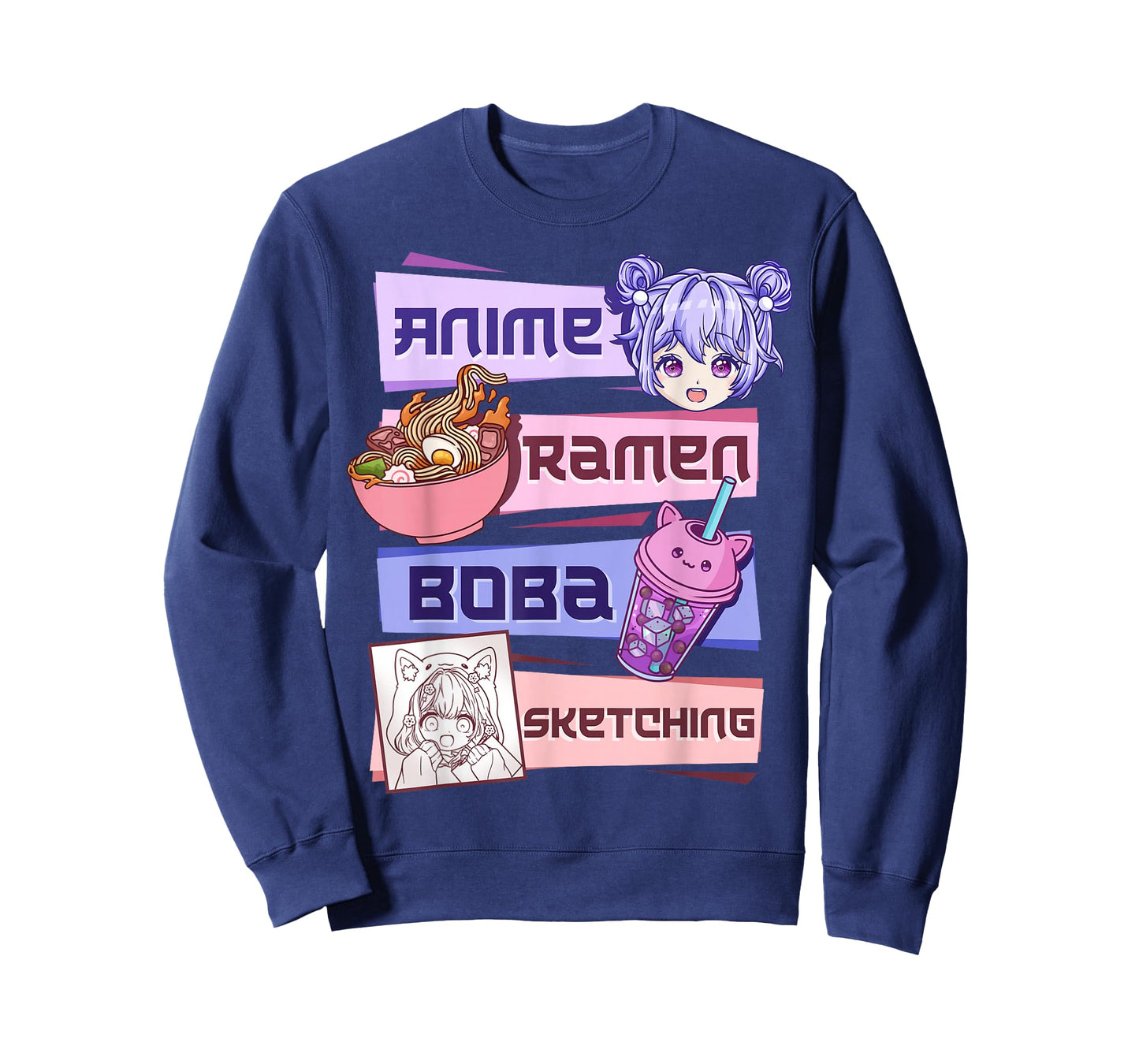 Anime Girl Ramen Boba Tea Bubble Tea Sketching T-Shirt
