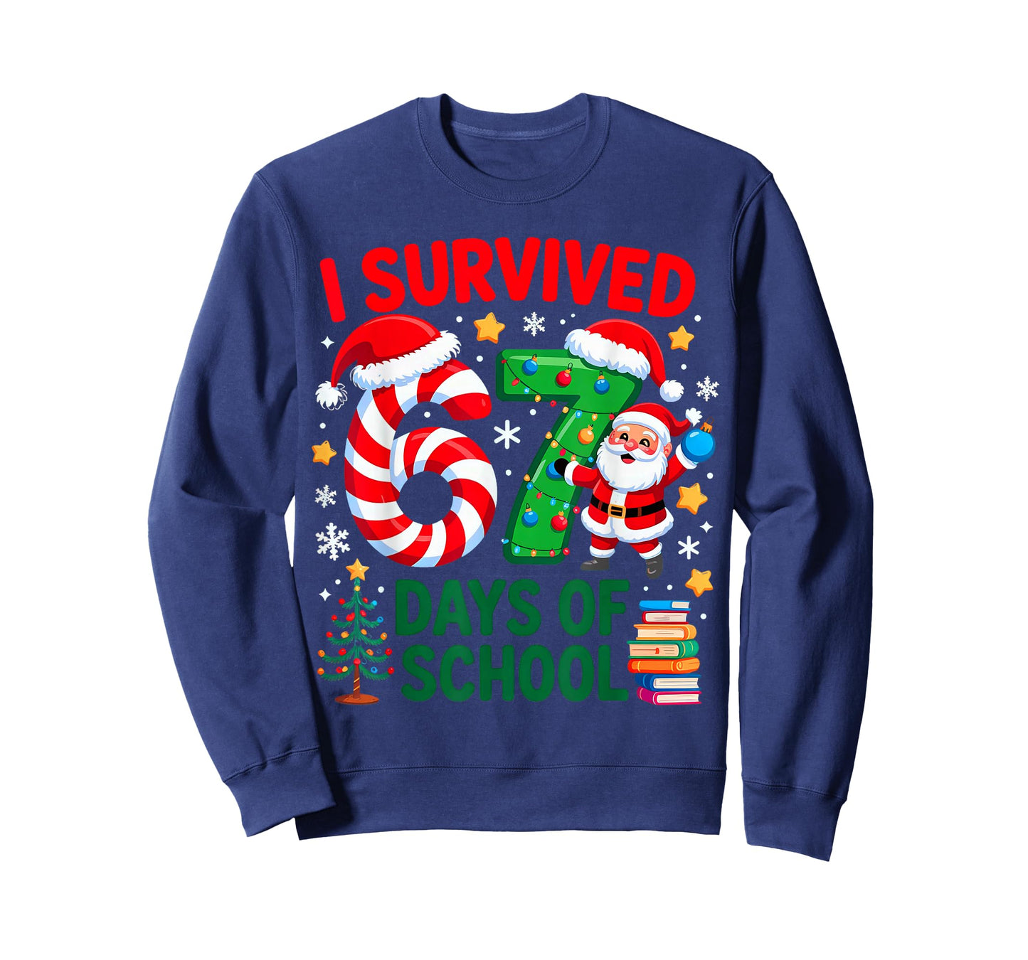 I Survived 67 Days of School Christmas Candy Cane Six Seven T-Shirt