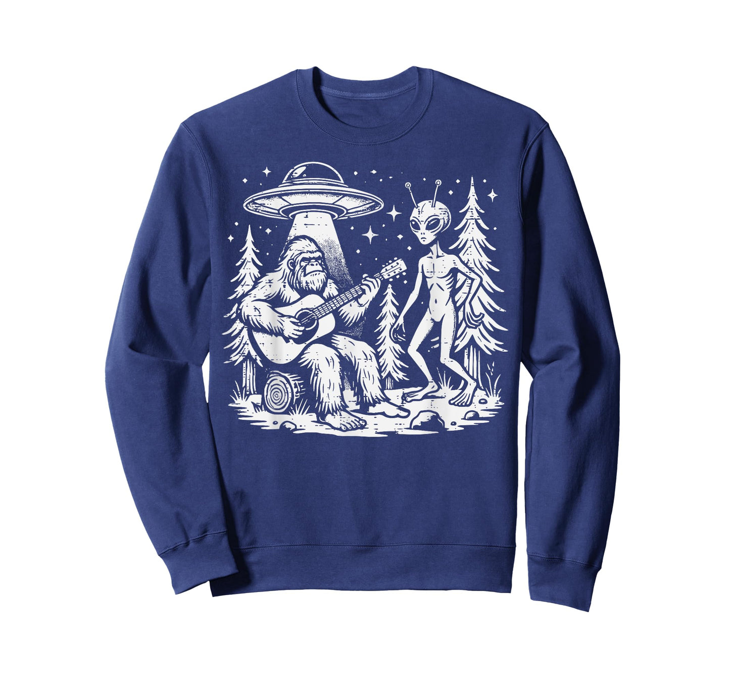 Sasquatch Guitar Alien Ufo Camping Bigfoot Women Men Kids T-Shirt