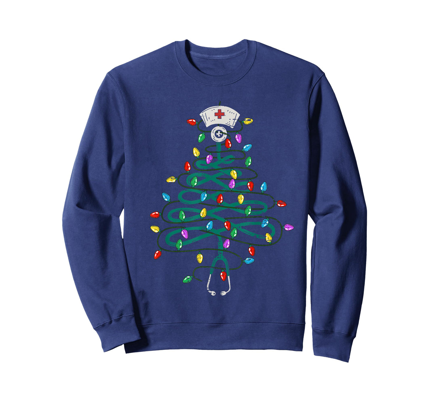Stethoscope Christmas Tree Lights Nurse Christmas Scrub Top T-Shirt