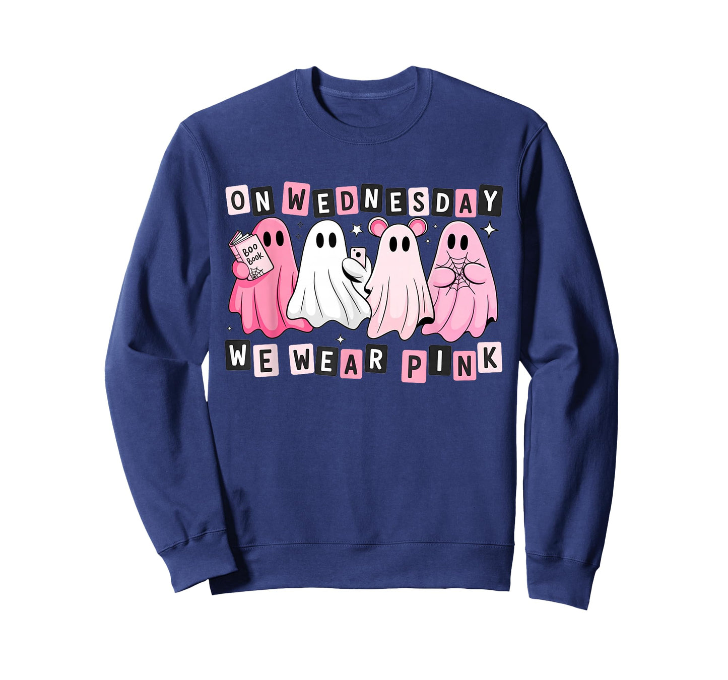 FUUNY On Wednesday We Wear Cute Pink Ghost Halloween T-Shirt