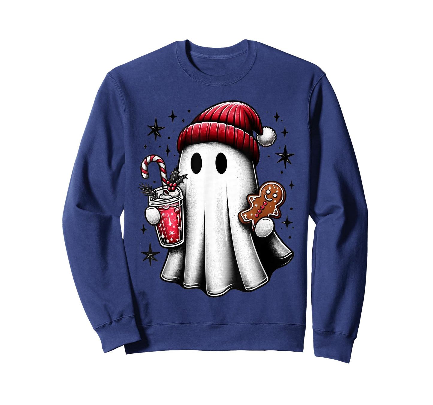 Cute Santa Ghost Drinking Coffee Ice Coffee Christmas Pajama T-Shirt
