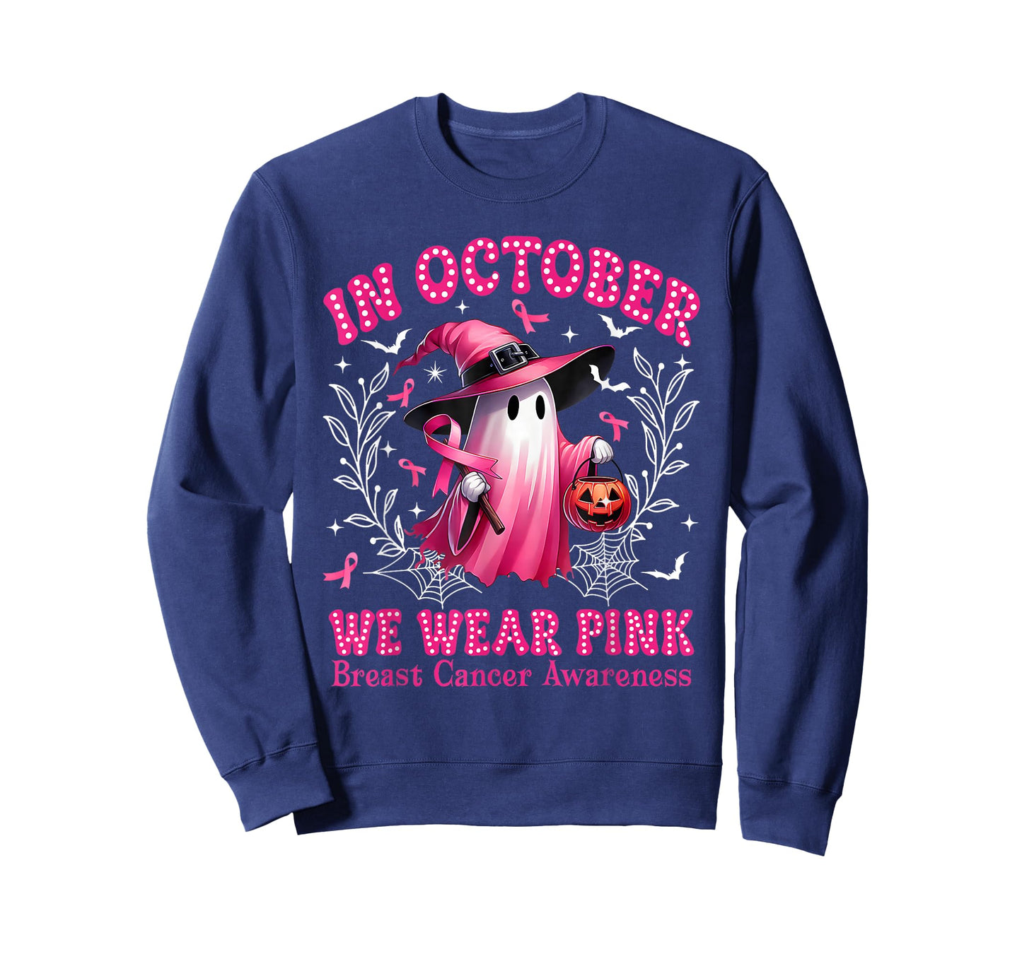 In October We Wear Pink Ghost Witch Breast Cancer Awareness T-Shirt