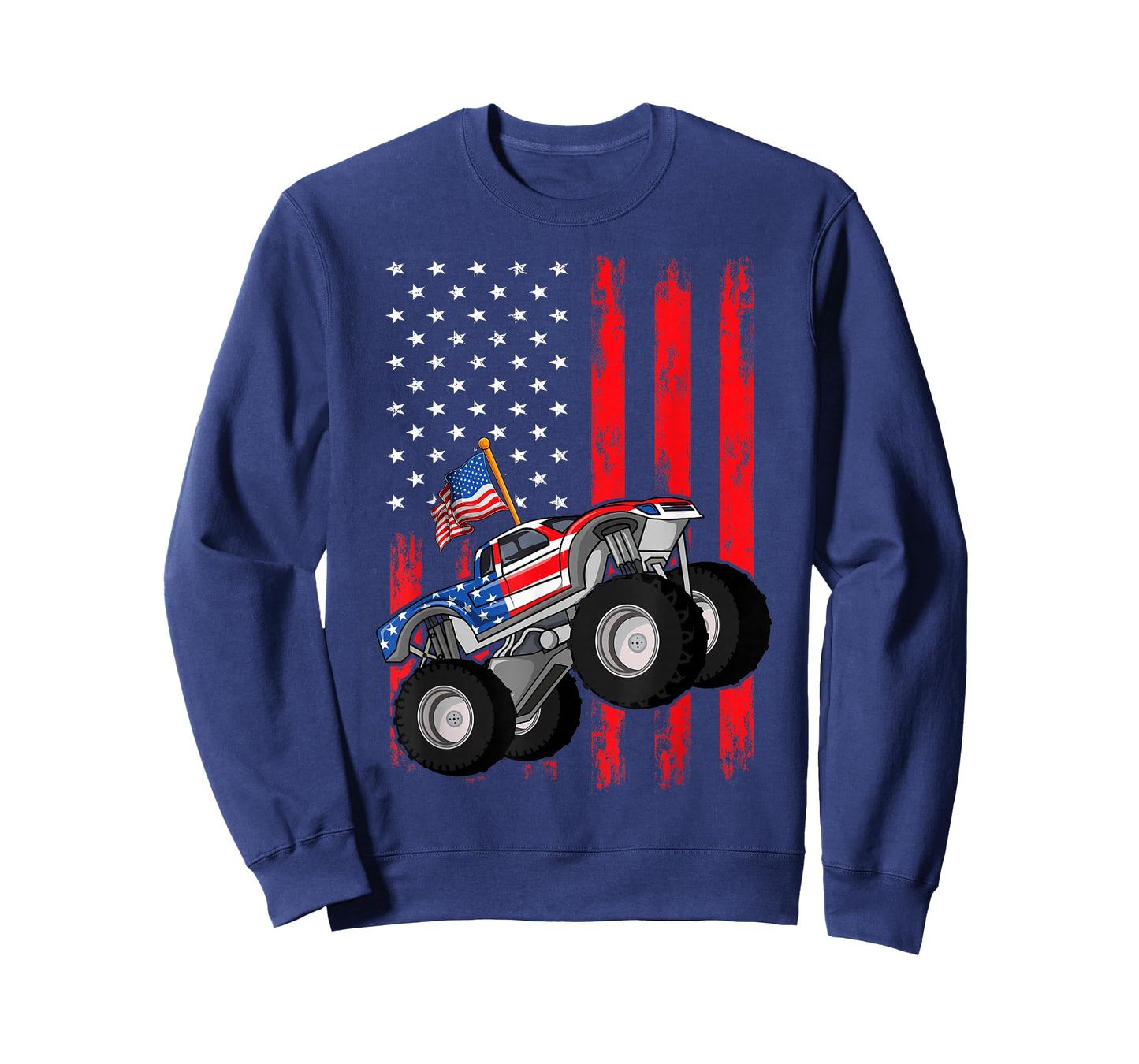 Kid Monster Truck Shirt, Toddler Boys American Flag July 4th T-Shirt