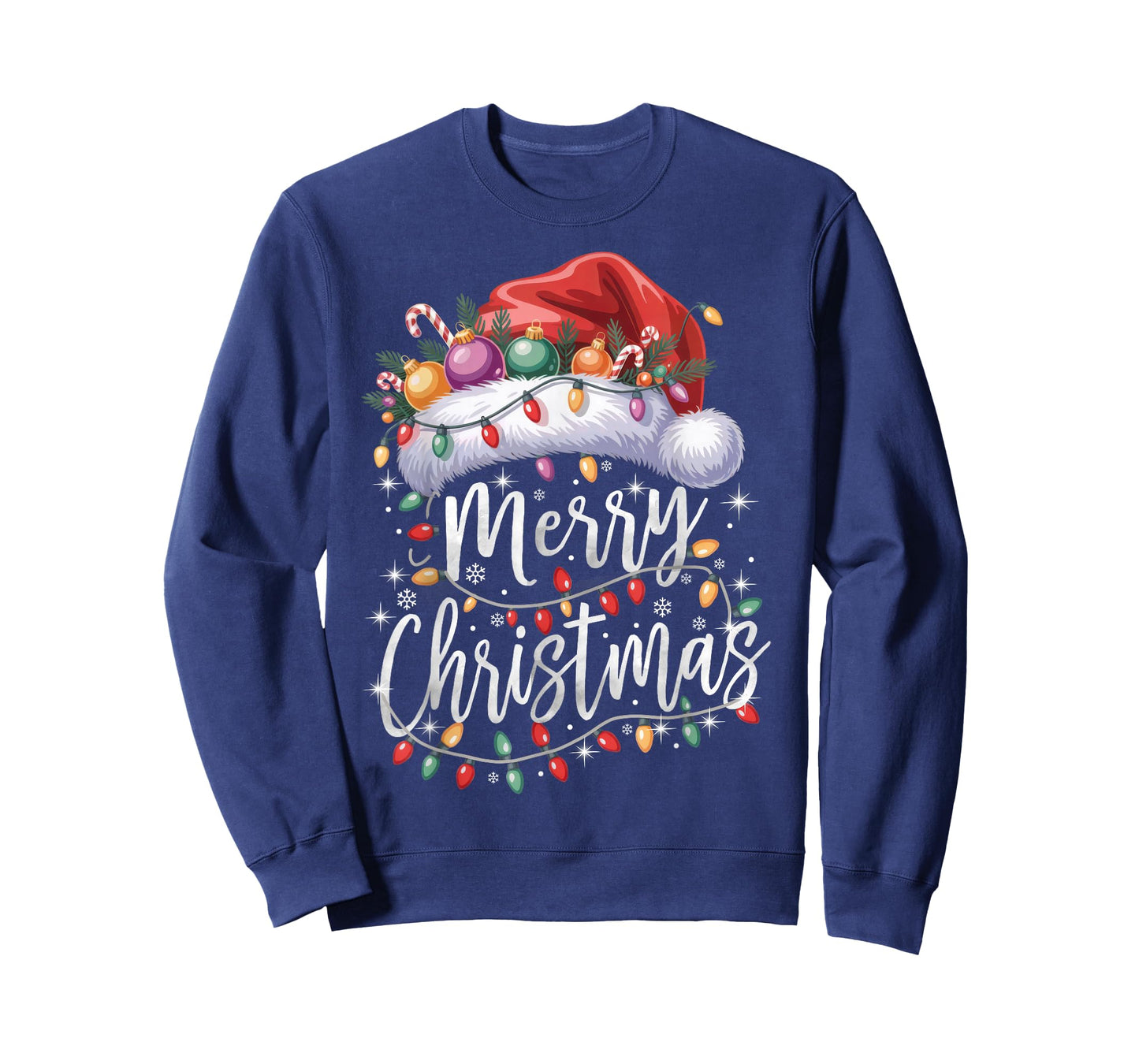 Merry Christmas Lights Red Santa Hat Family Matching Xmas T-Shirt