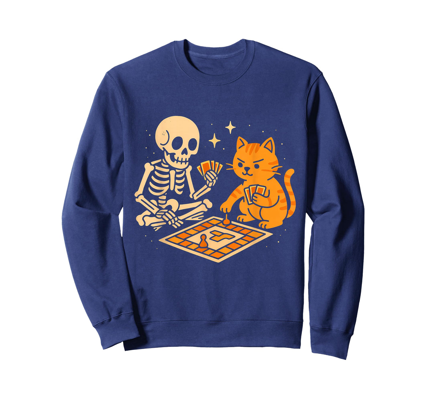 Skeleton and Cat Playing Board Game T-Shirt