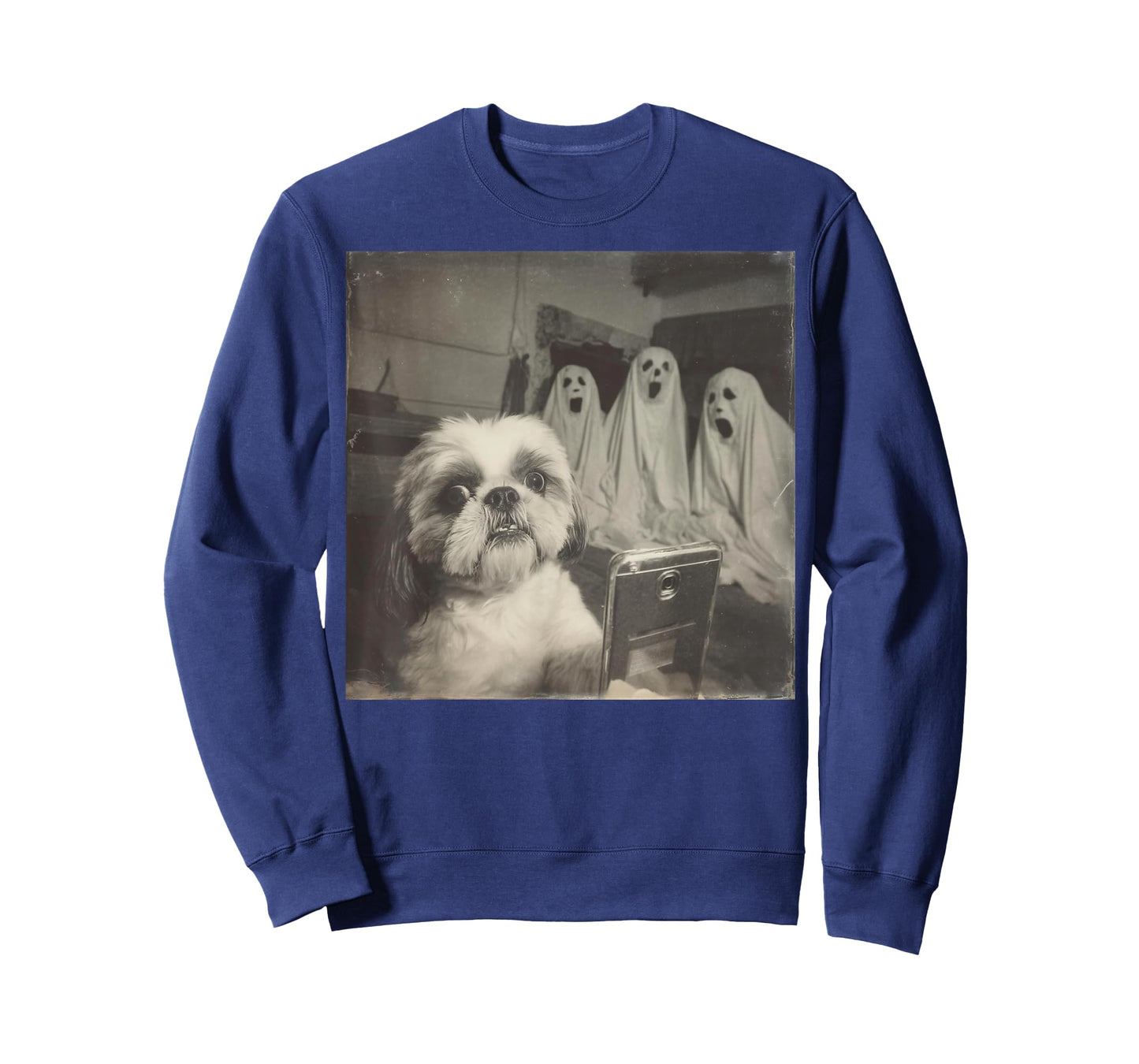 Shih Tzu Selfie with Ghosts Funny Halloween Retro Dog T-Shirt