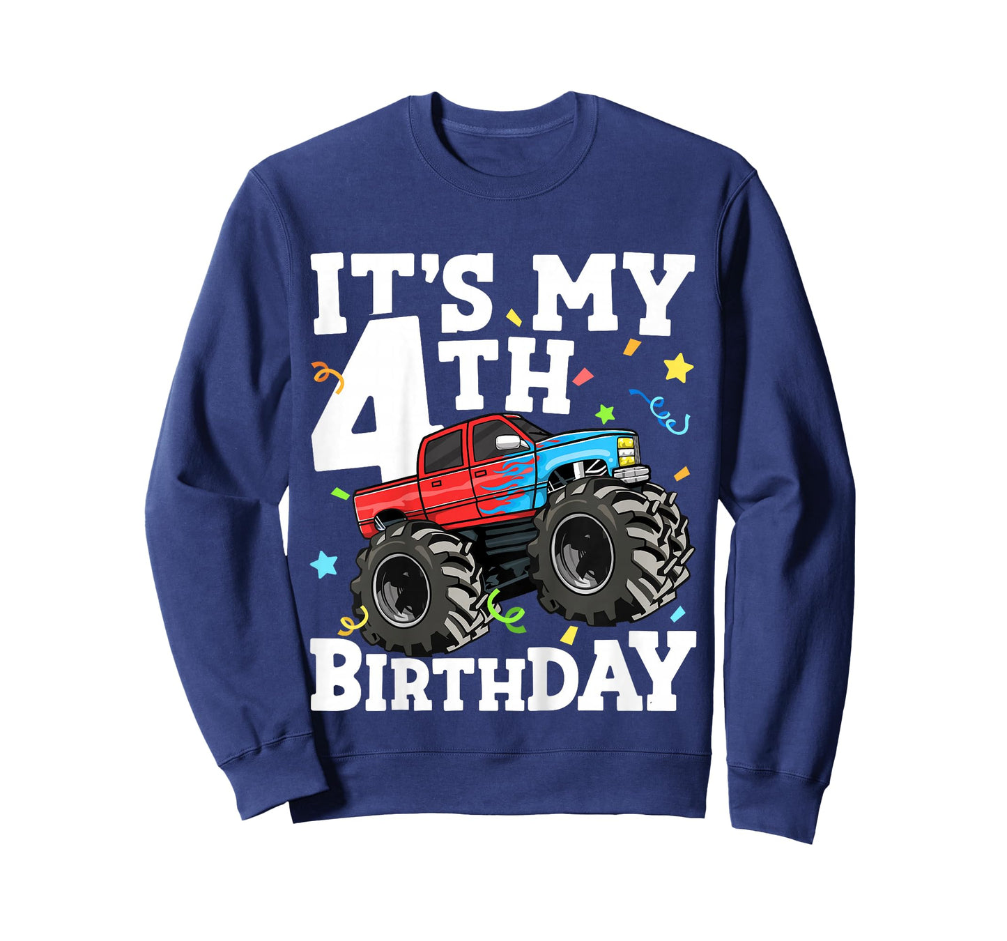 Kids Monster Truck It's My 4th Birthday Boy 4 Four Toddler T-Shirt