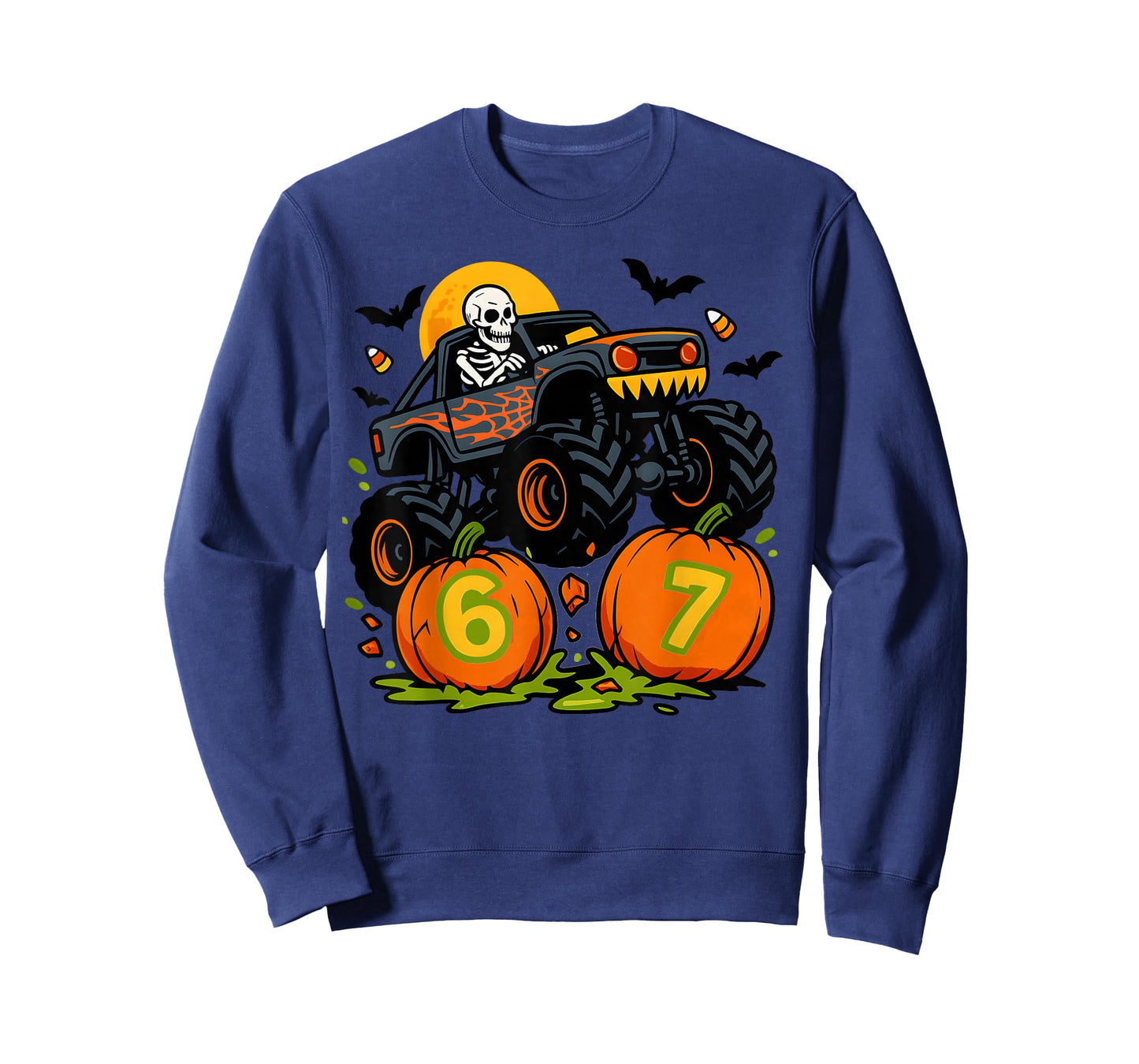67 Halloween Monster Truck Skeleton Six Seven Meme Boys Kids T-Shirt