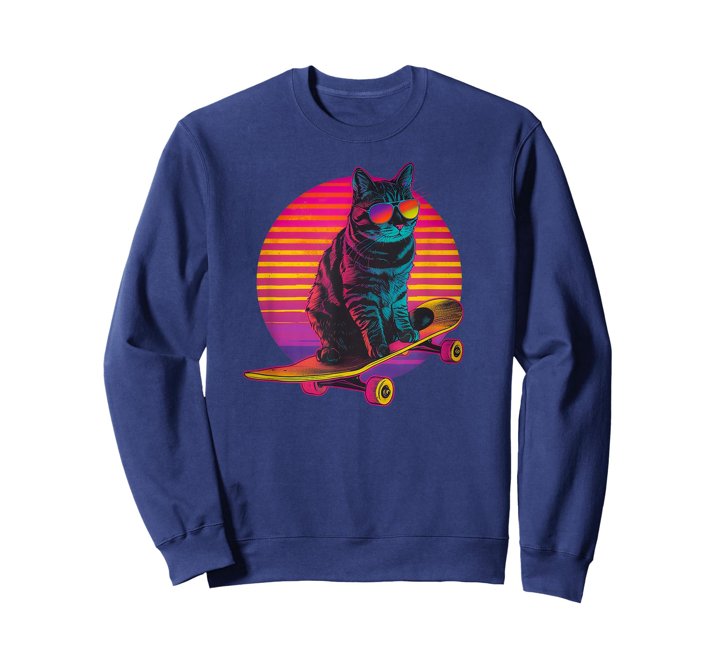 Retro Cat on Skateboard Retro Sunset T-Shirt